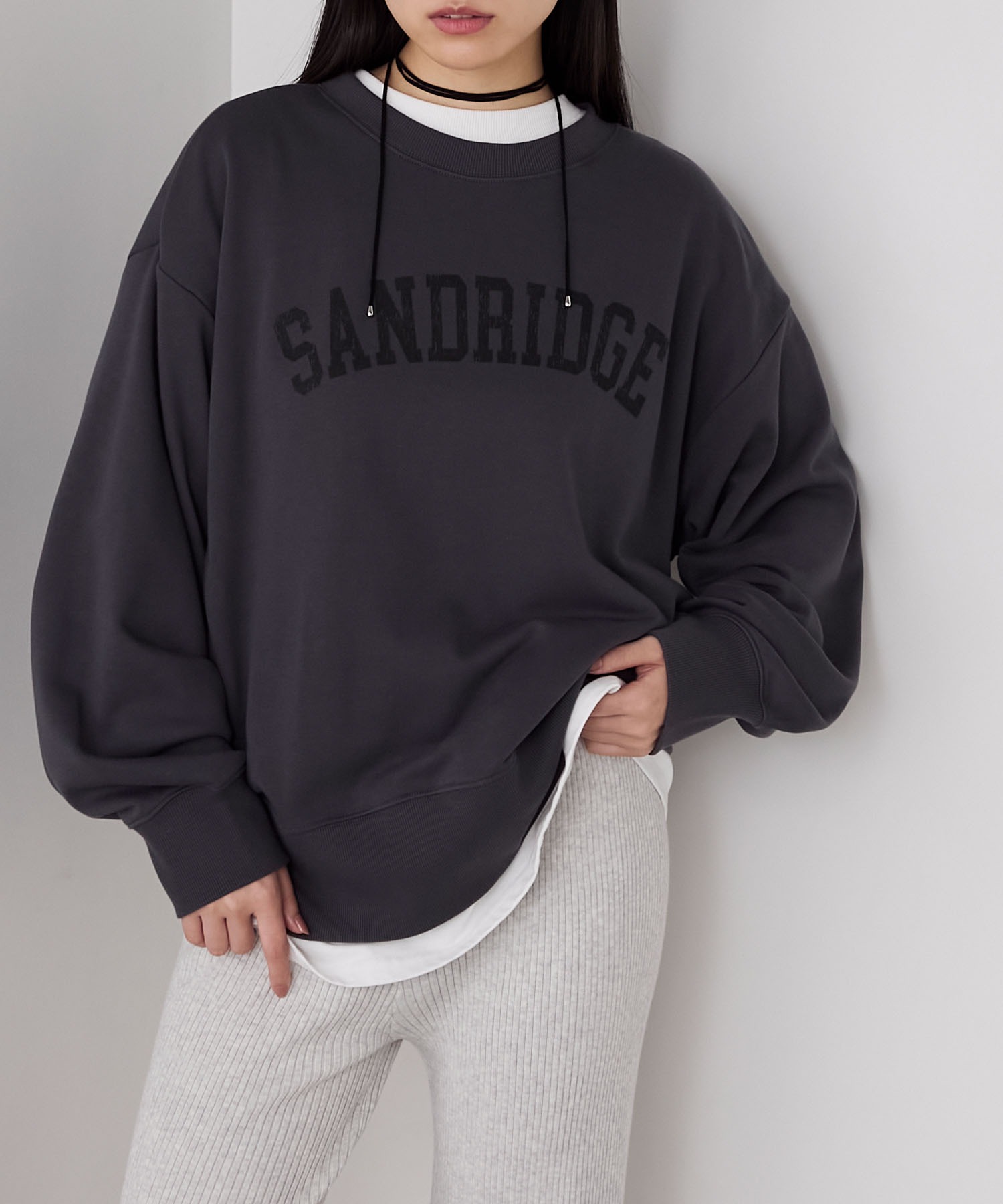 forksy.】ヴィンテージライクロゴプリントオーバーサイズスウェット