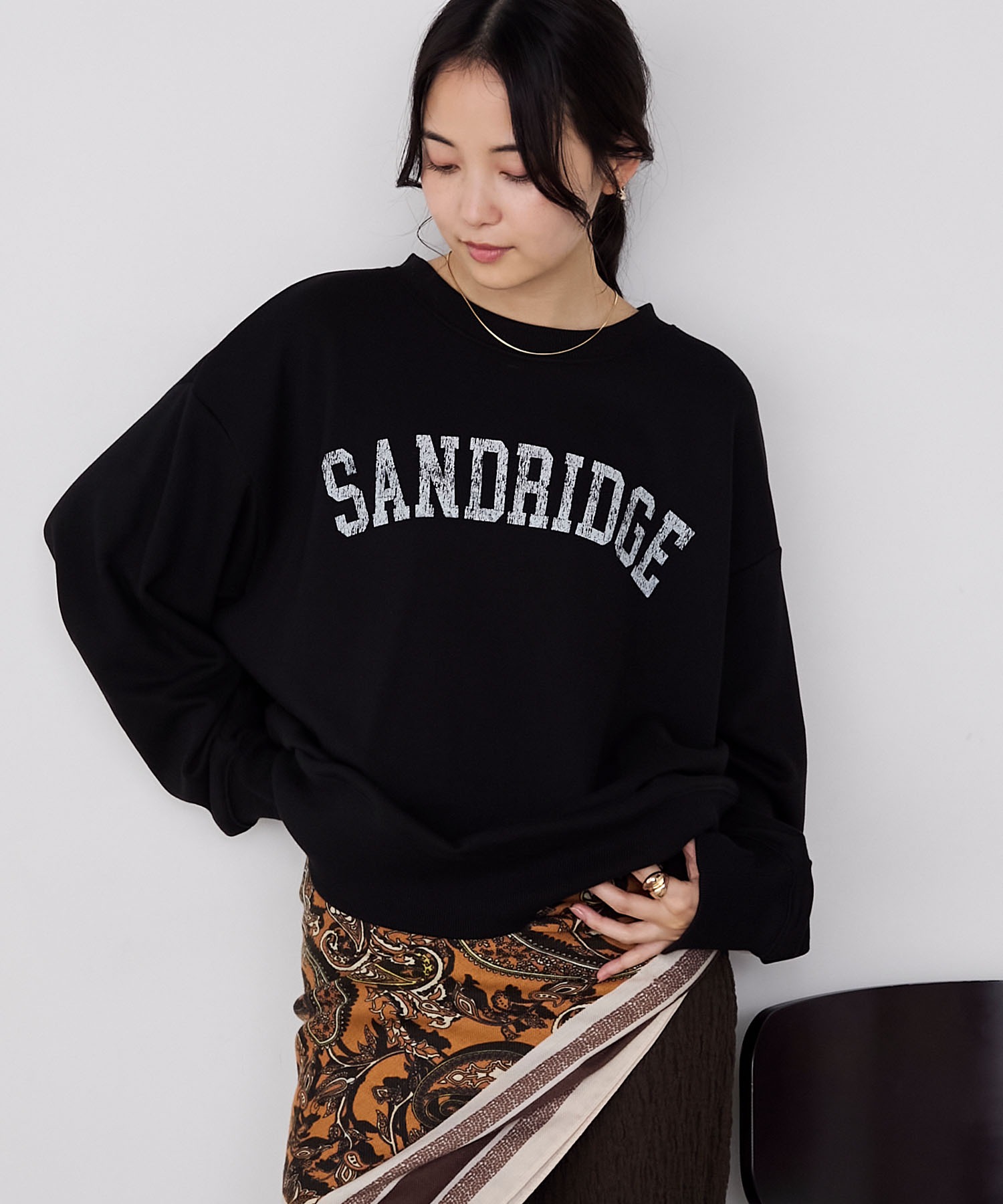 forksy.】ヴィンテージライクロゴプリントオーバーサイズスウェット