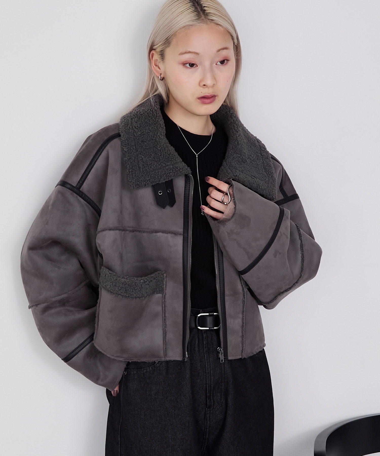 forksy.】ヴィンテージライクショート丈フェイクボアムートン