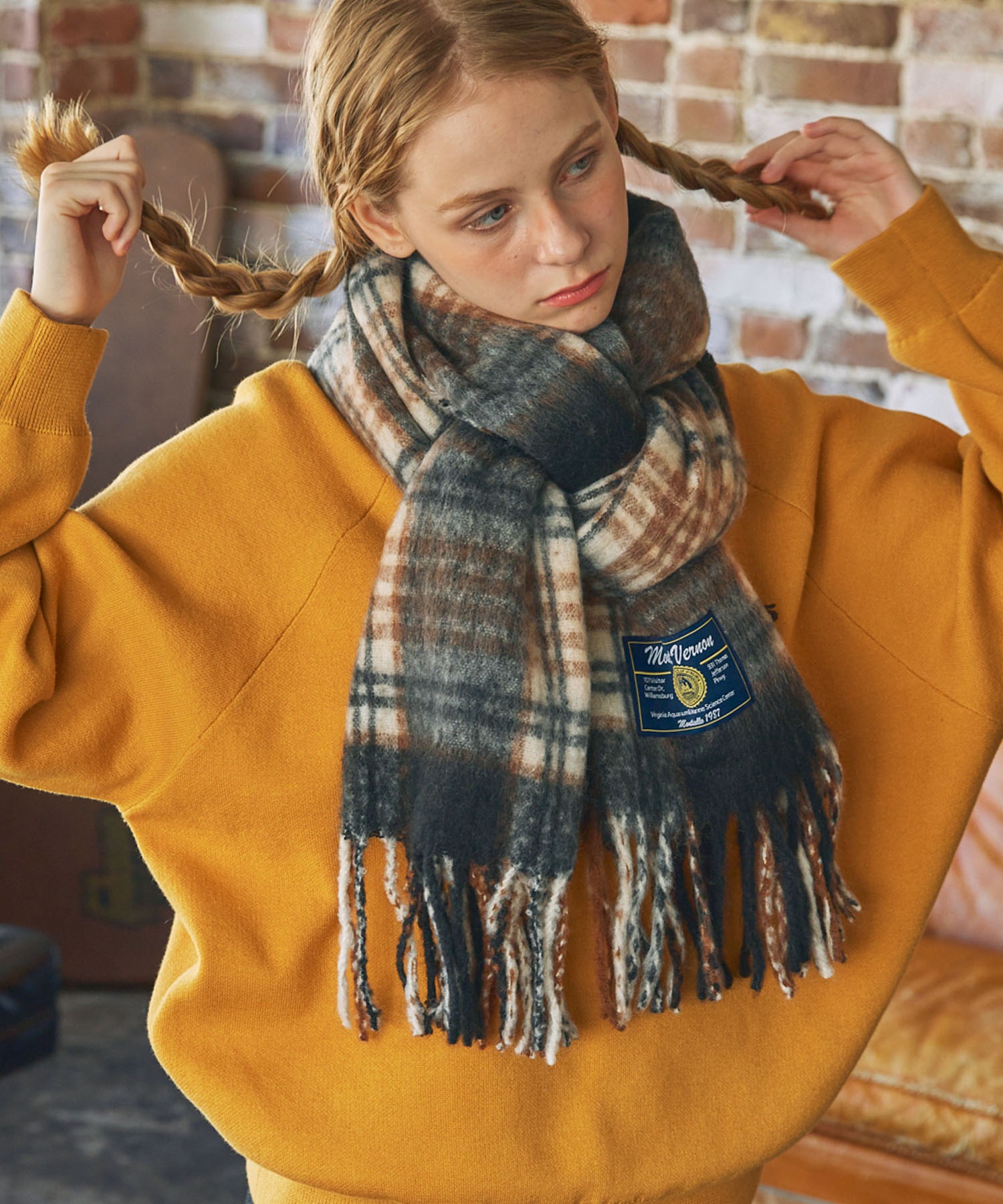 マフラー　メンズ　レディース　高品質　イギリス製　未使用　3 チェック　緑 Right-on マフラー チェック柄マフラー メンズ レディース