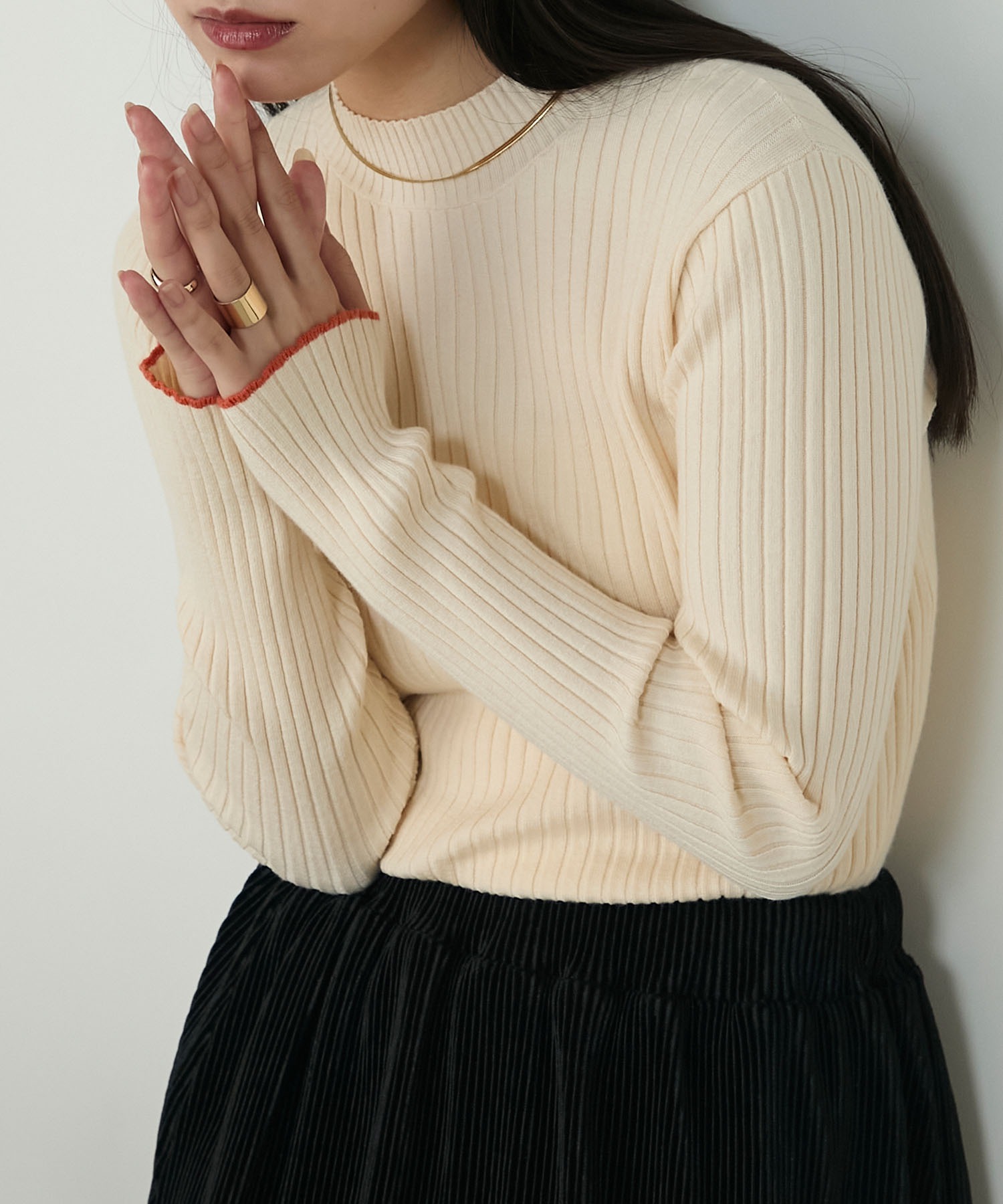 forksy.】配色 ボトルハイネックリブニットプルオーバー〈吸湿発熱