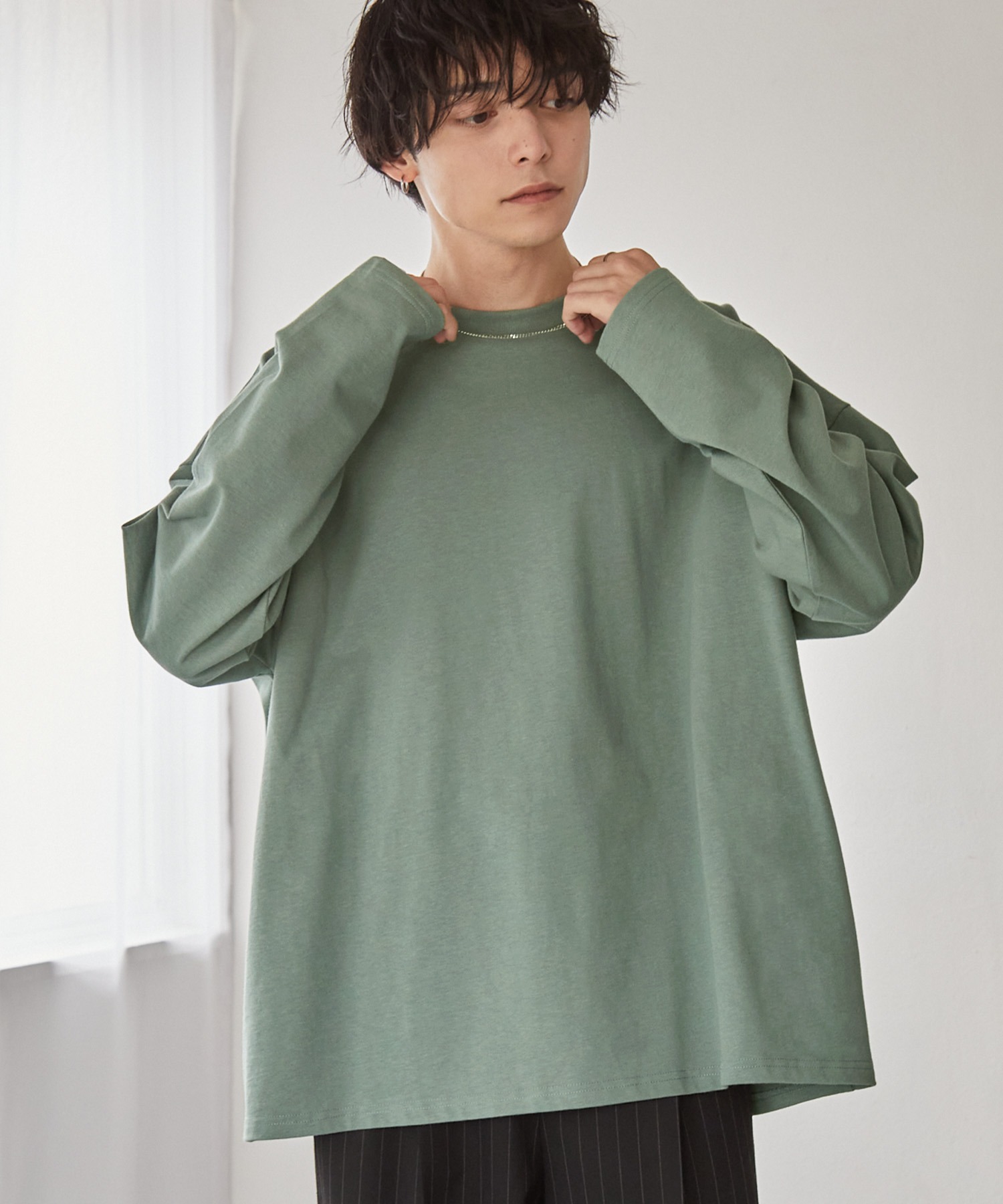 リラックスルーズベーシックT オーバーサイズ ラスティックコットン L/Sカットソー