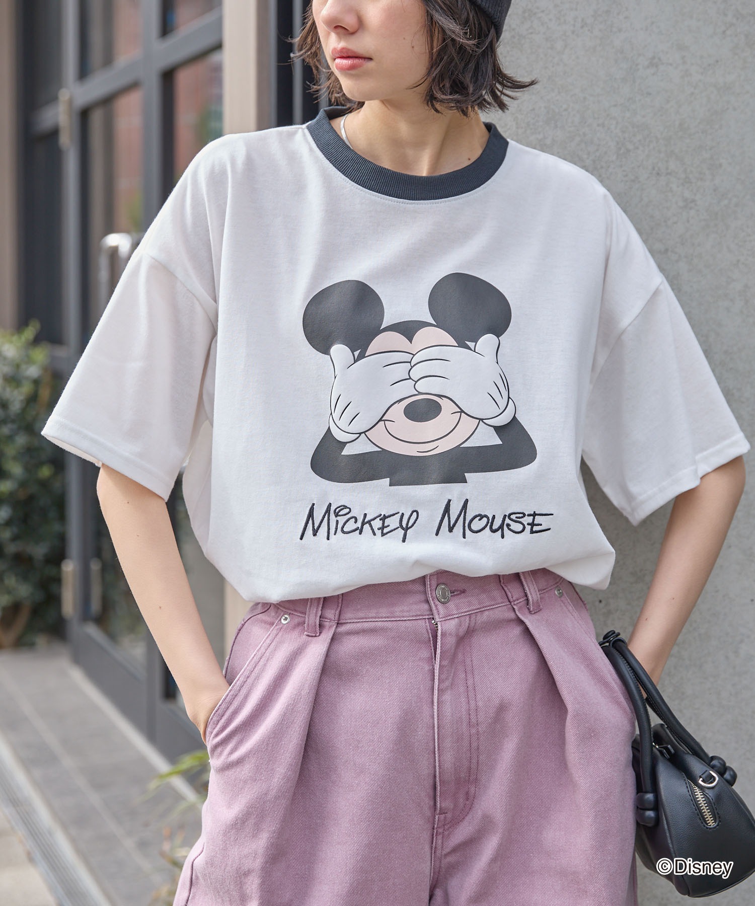 Disney ミッキーマウス シャツ MOUUSY ホワイト Disney】別注/ミッキーマウス＆ミニーマウス/オールドグラフィック