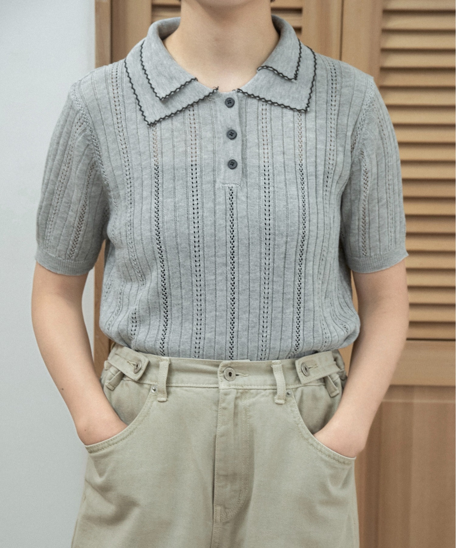 Двойной воротник — короткая рубашка-поло (double collar short sleeve polo knit)