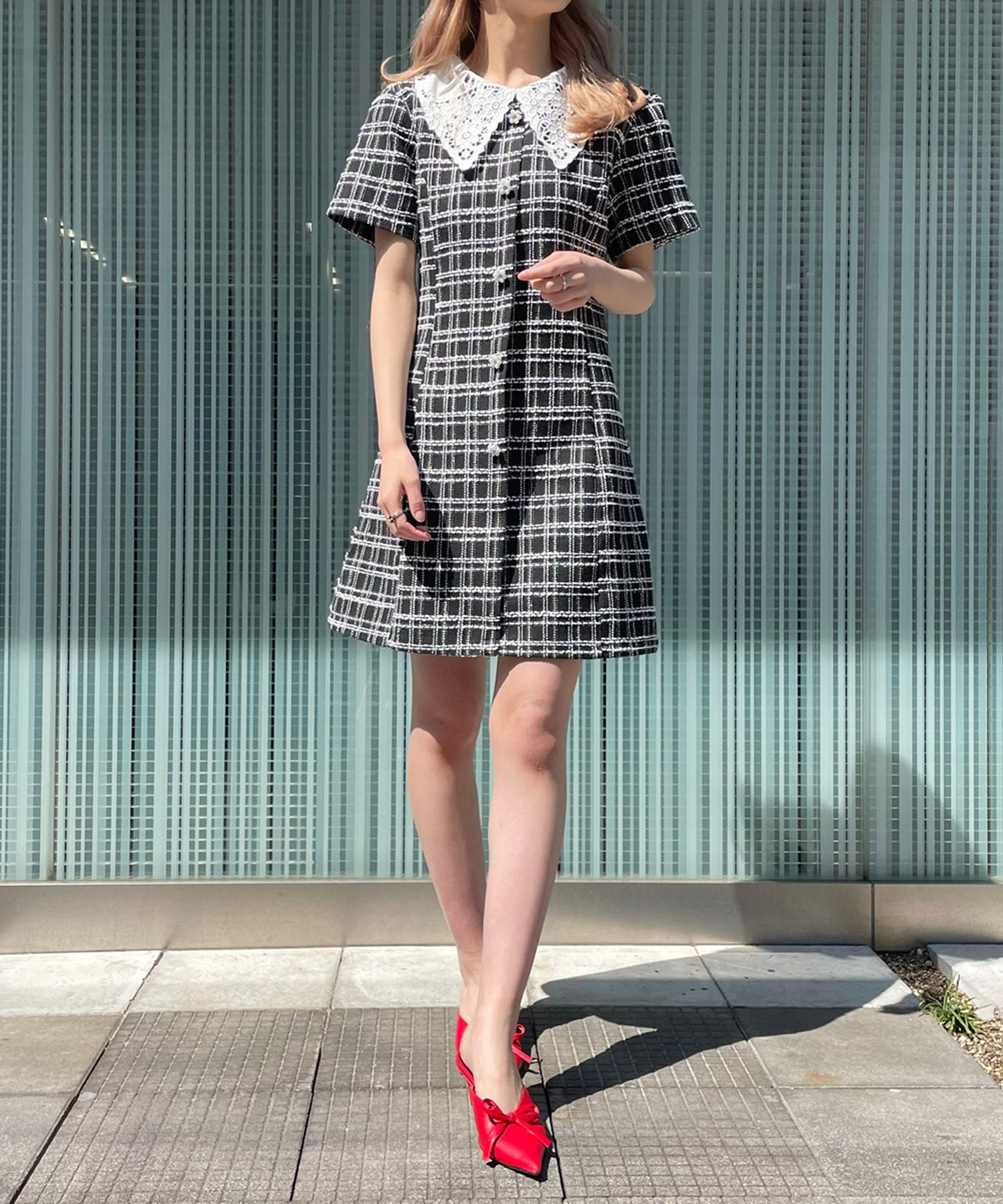 Titty Co Petit レースカラーツイードワンピース Titty Co Petit Titty Co Online Store ティティーアンドコーオンラインストア