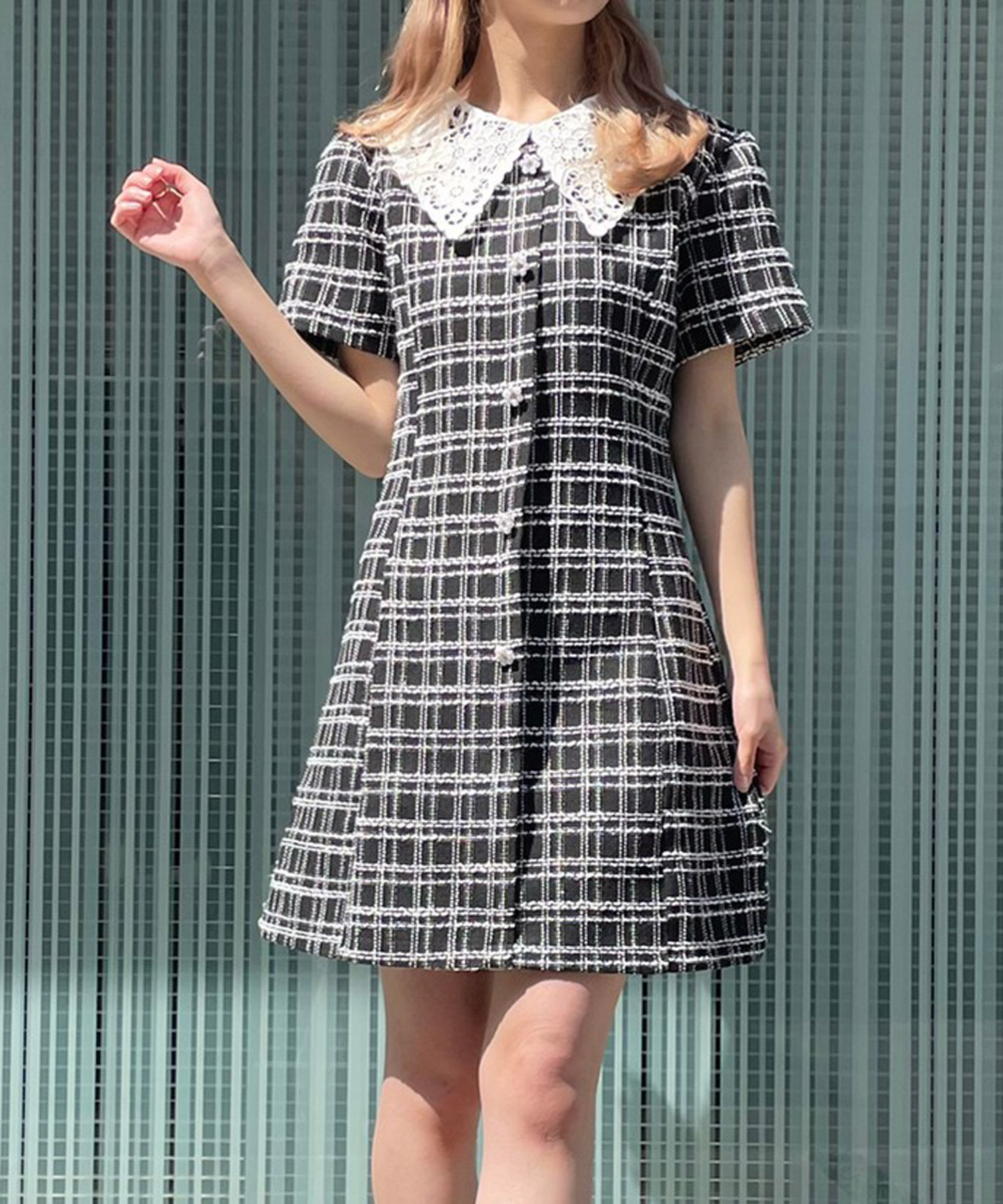 Titty Co Petit レースカラーツイードワンピース Titty Co Petit Titty Co Online Store ティティーアンドコーオンラインストア