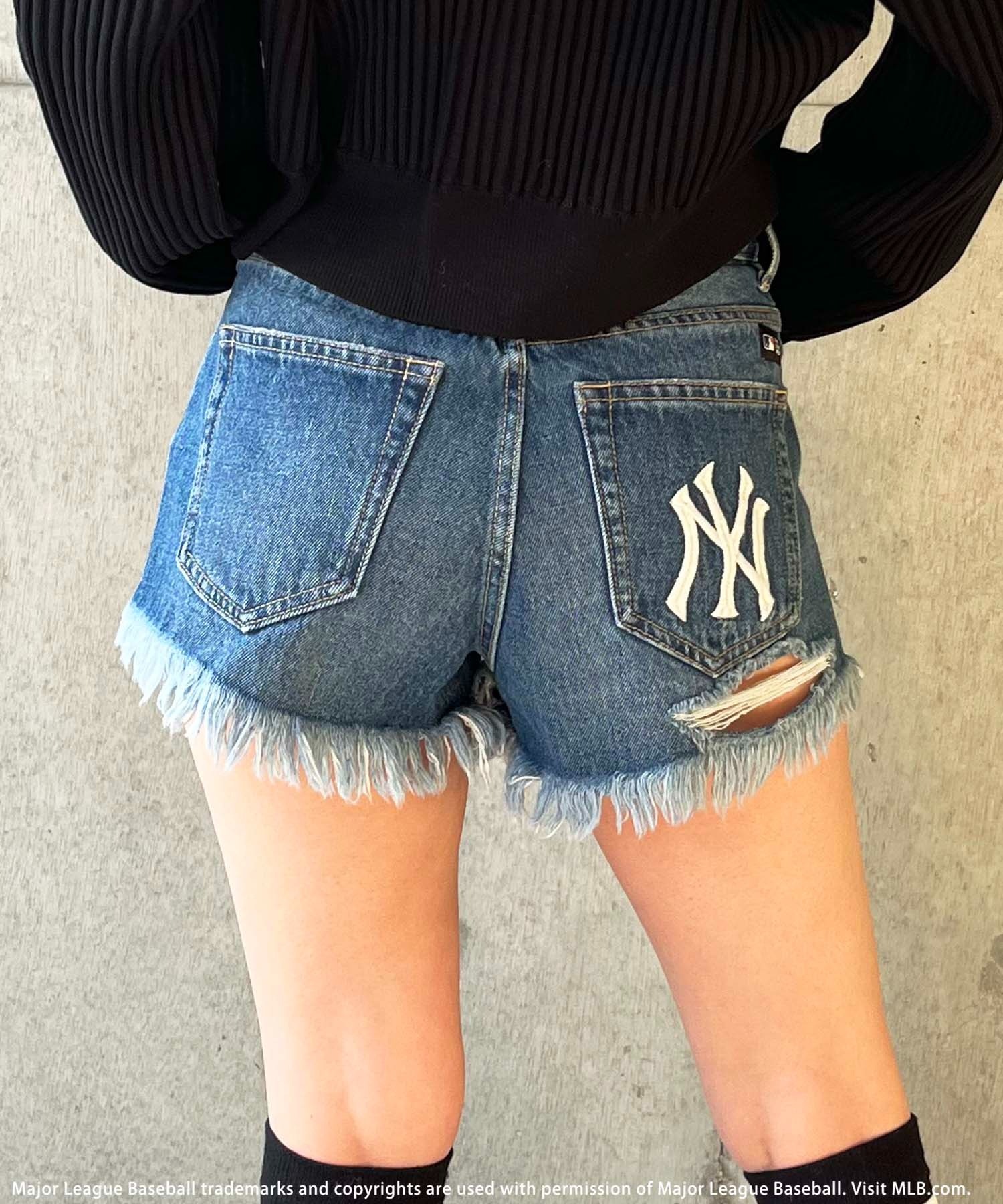 MLB】ダメージデニムショートパンツ BACK TO THE FIELD