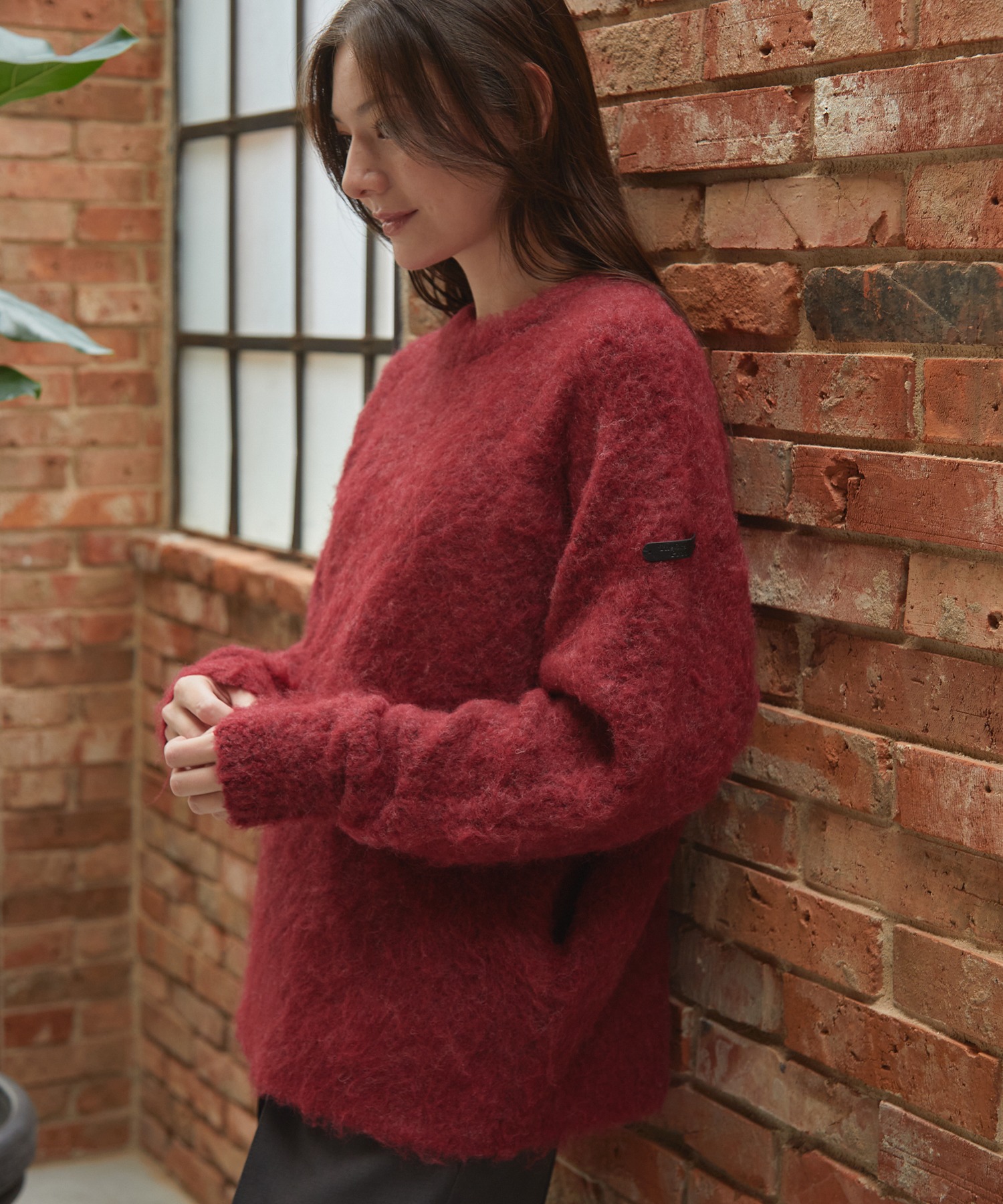 ウールミックスビッグシルエットラグランスリーブシャギーニット