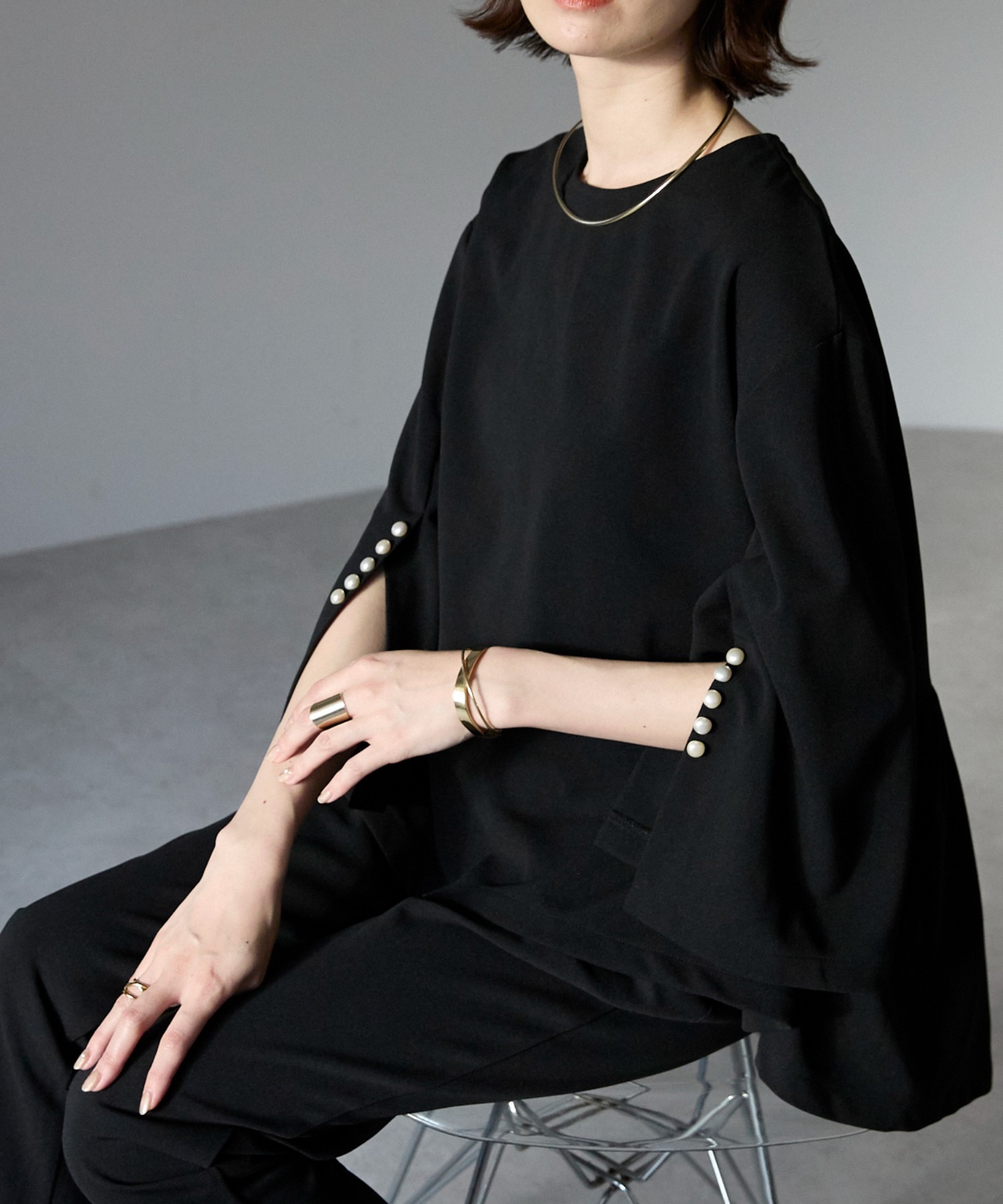 model:165cm　size：M　color：ブラック