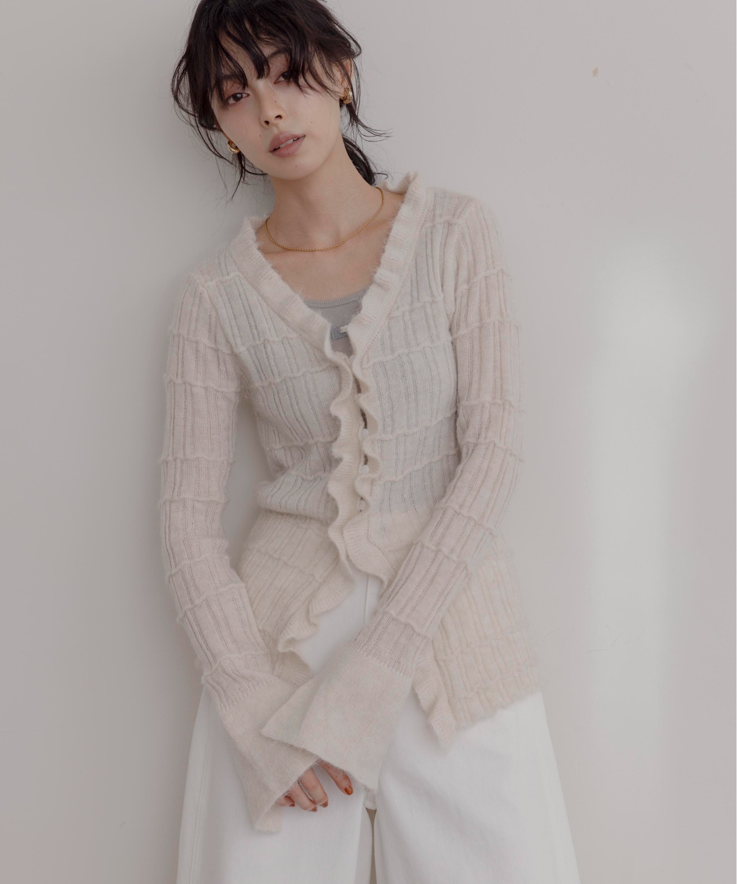 ランダムリブフリルニットカーディガン Eimee Law│Eimee Law