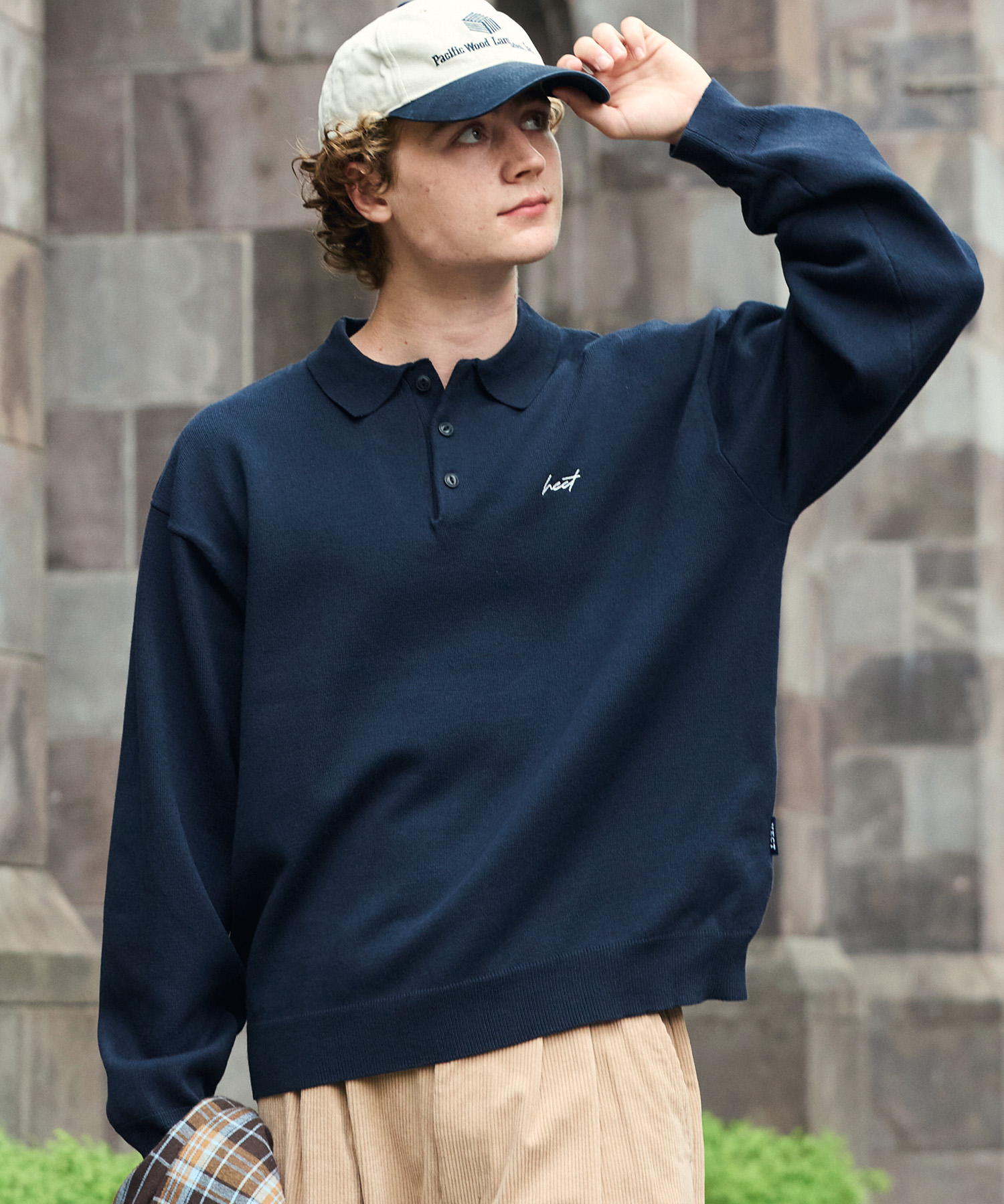 HECT】Sweat-Like Oversized Knit Polo / スウェットライク ワン
