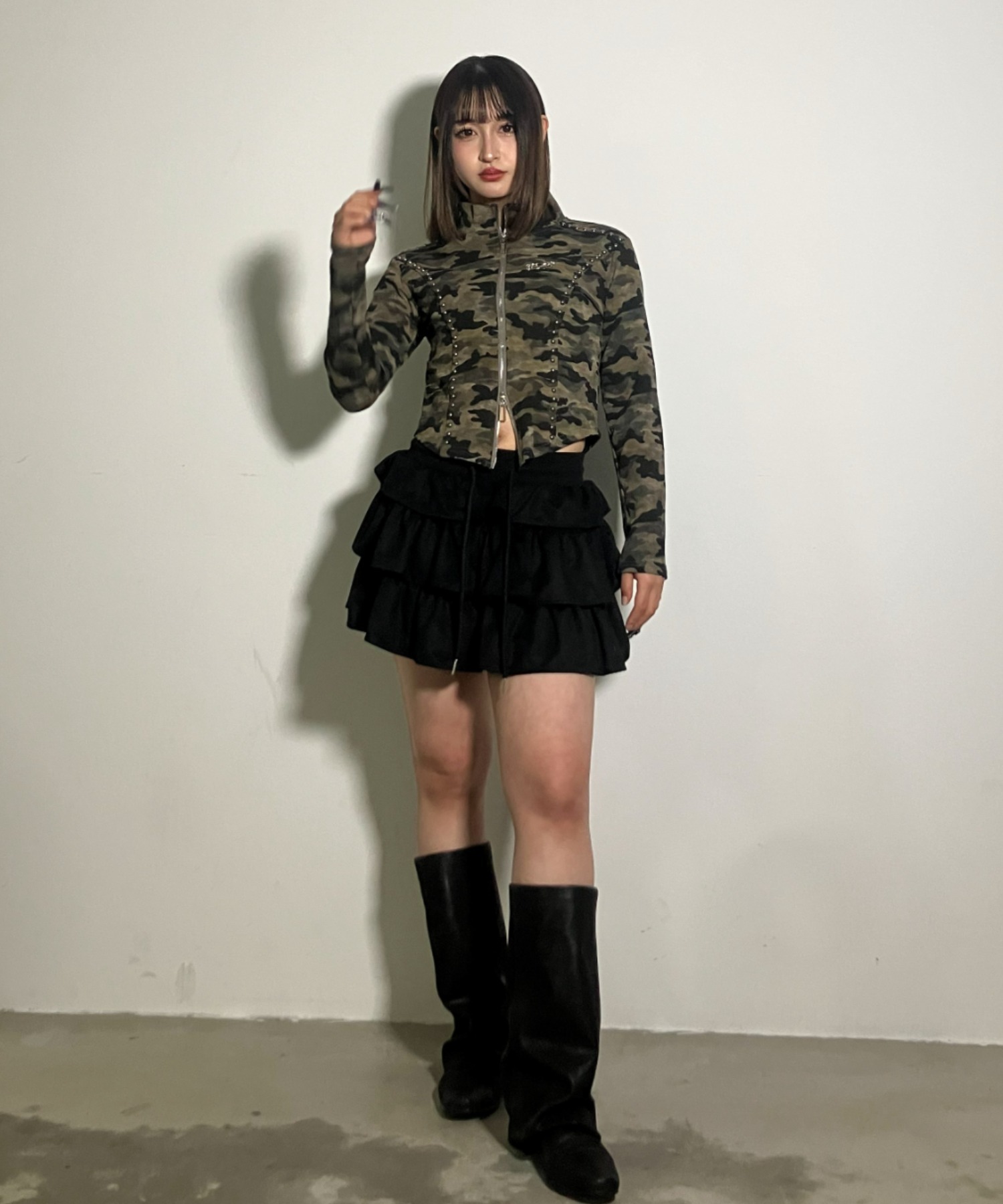 A'GEM/9 × .kom 『.kom/ドットケーオーエム』Studded Camo Cropped Zip