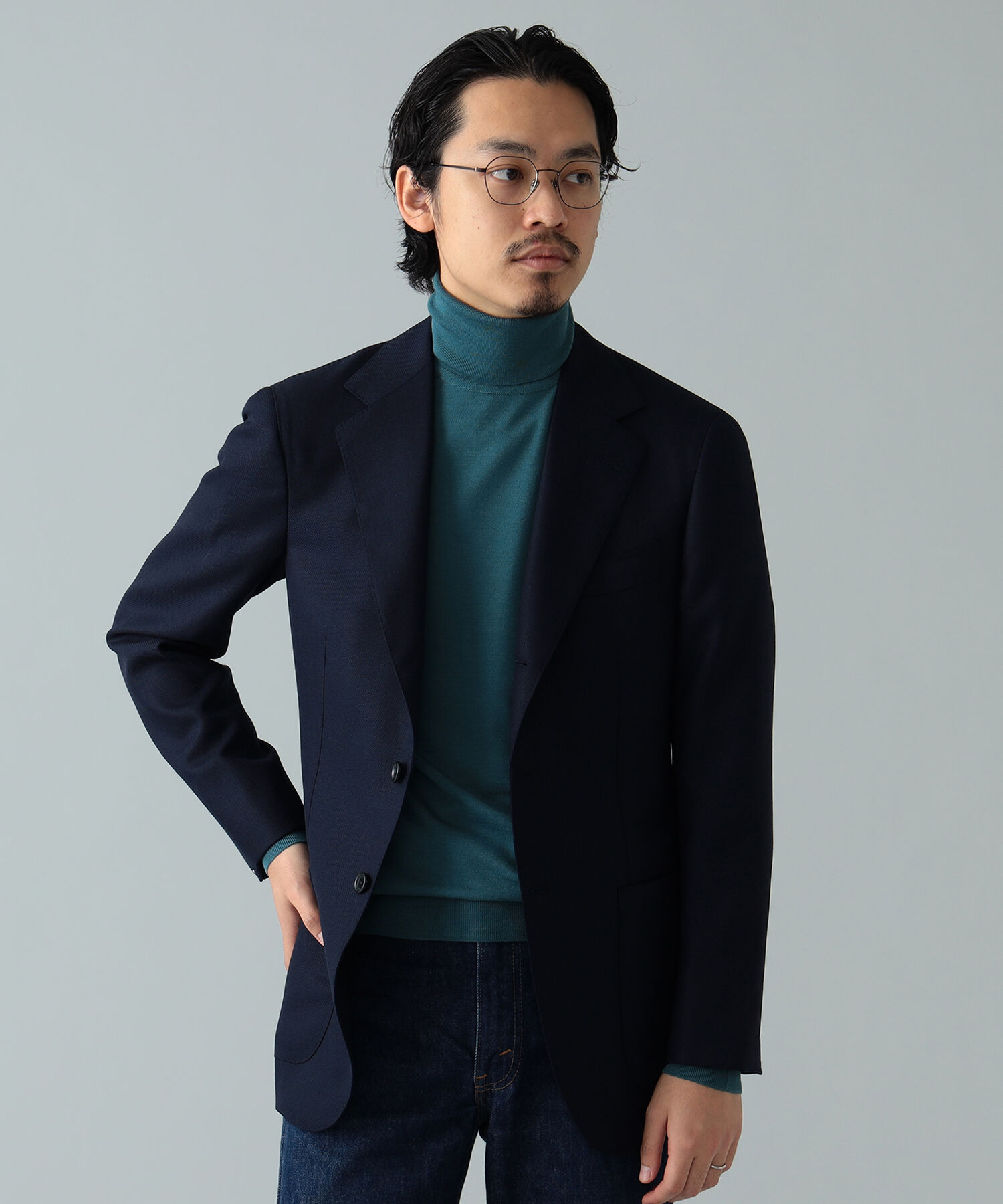 BEAMS F / V.B.CANONICO ネイビーホップサック ジャケット