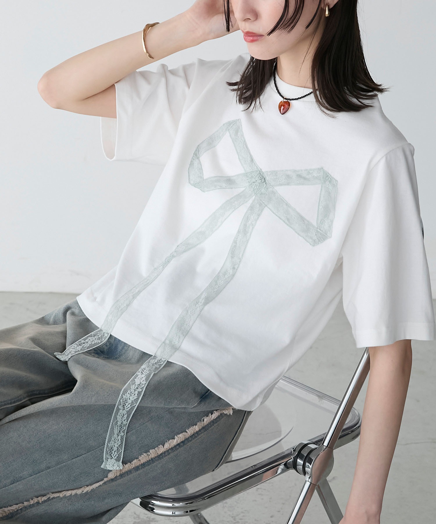 forksy.】レースリボンドッキングTシャツ forksy.│MONO-MART
