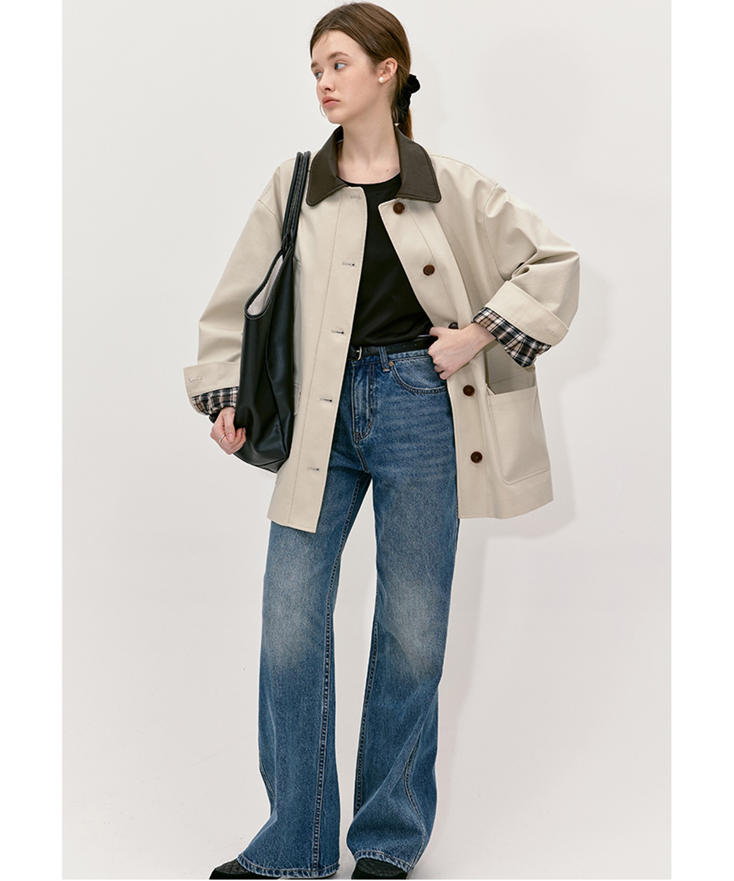 ミツミネ　24SS 未使用　2WAYストレッチデニムプリントジャケット　L フード付き デニムジャケットレディース[品番：II000007435