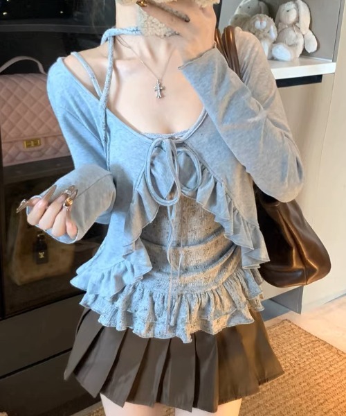 ノゾミ様ハンドメイド♡リバティ×ギンガムチェックオーガンジーフリルポニー黄色 ノゾミ様ハンドメイド♡リバティ×ギンガムチェックオーガンジーフリル