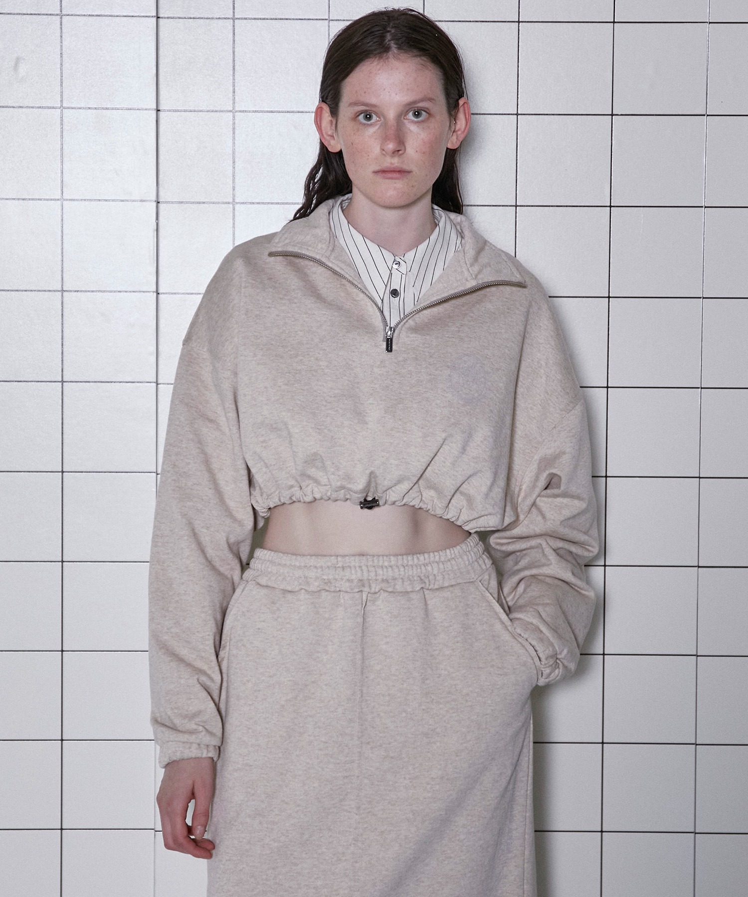 Half Zip Cropped Sweat Top/ハーフジップクロップドスウェットトップ