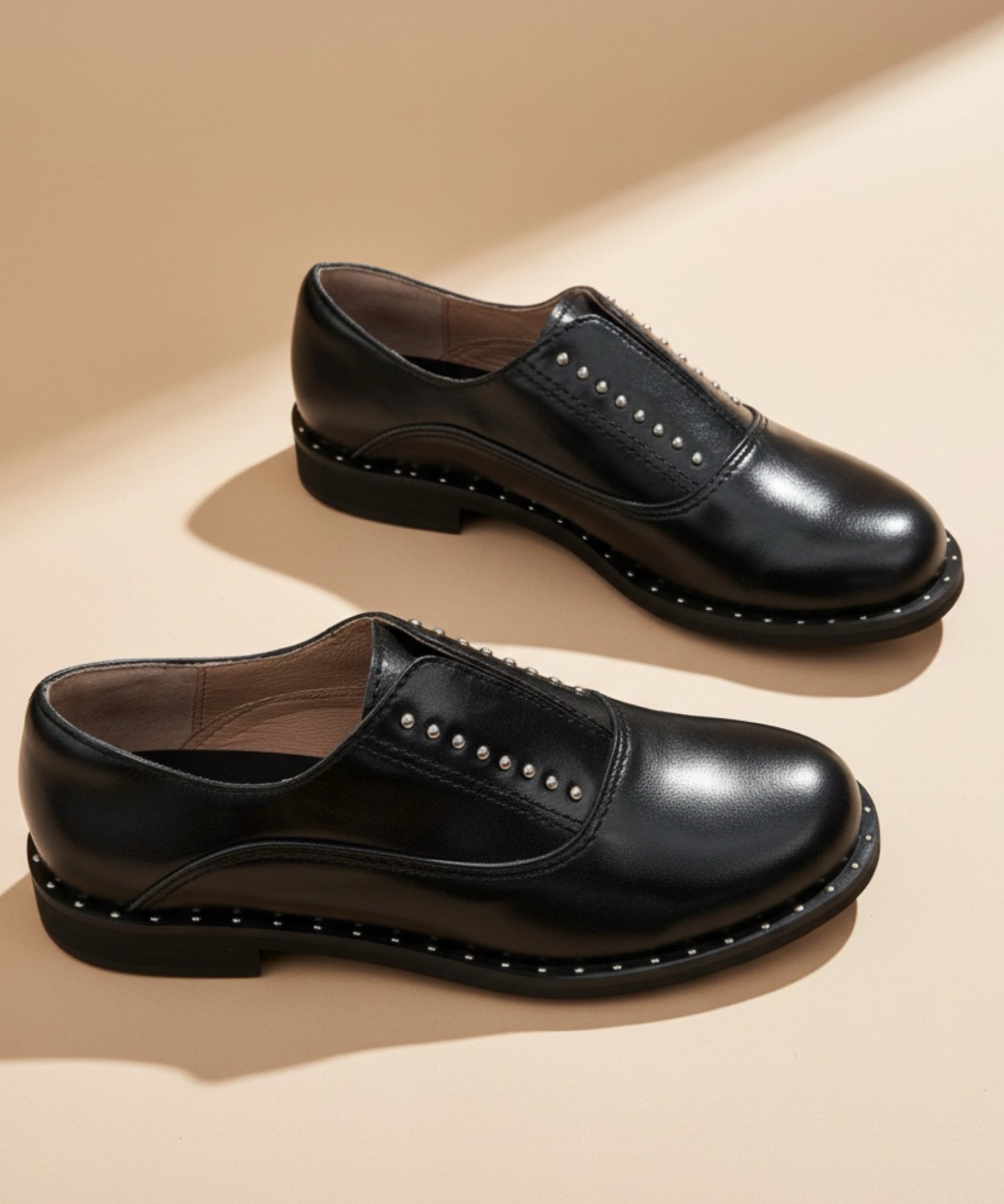 本革/2.5cmヒール】スタッズデザインローファー ALL BLACK│Jeffrey