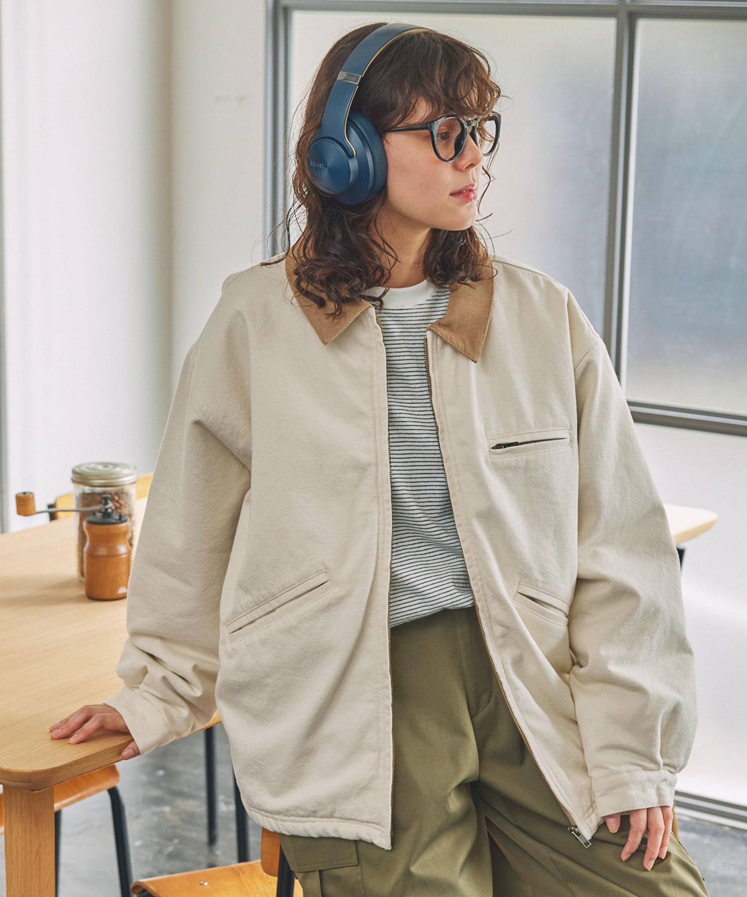 ドロスト ヴィンテージライク 衿配色 中綿 デトロイト ダック