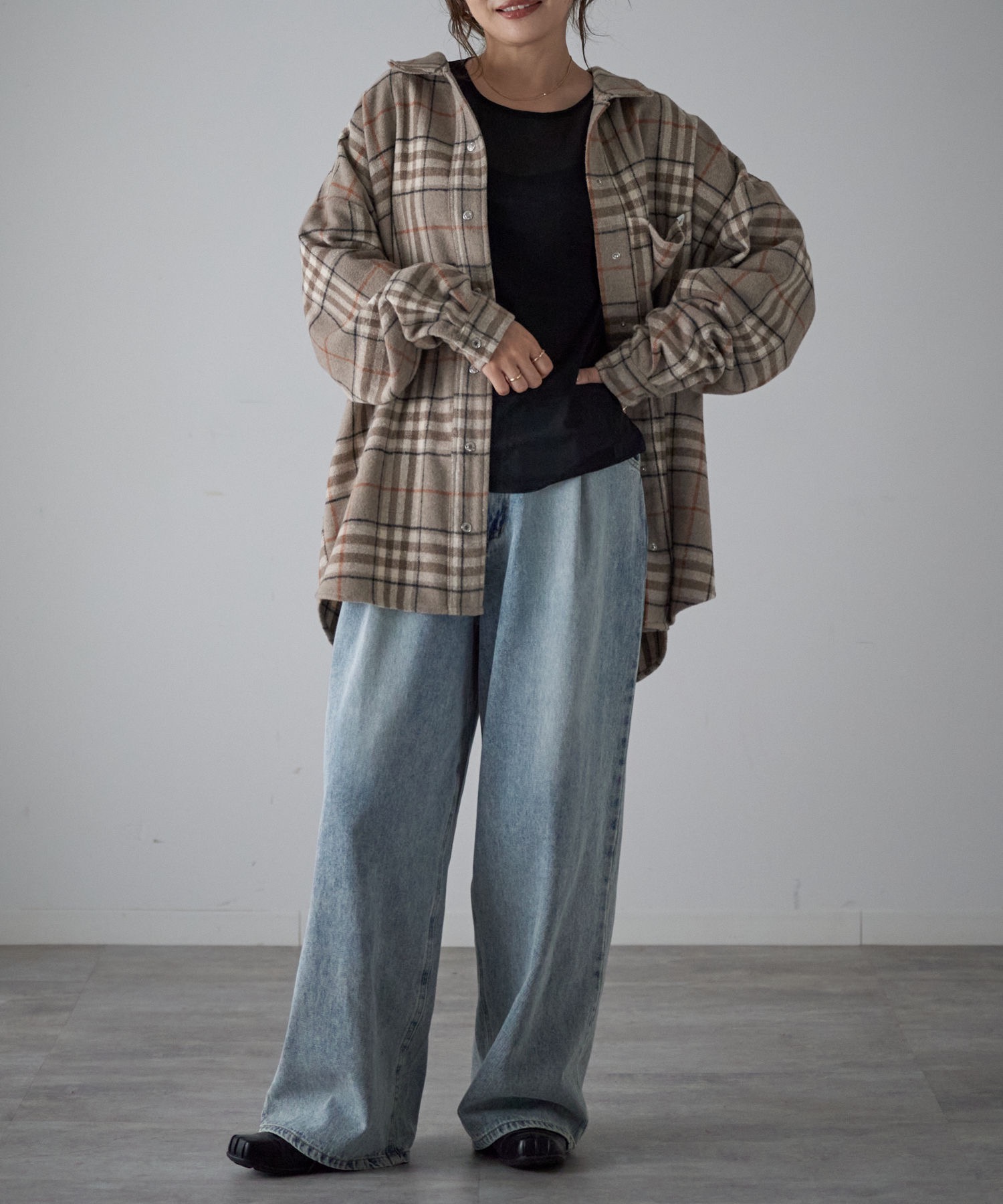 model：163cm. 着用サイズ：FREE