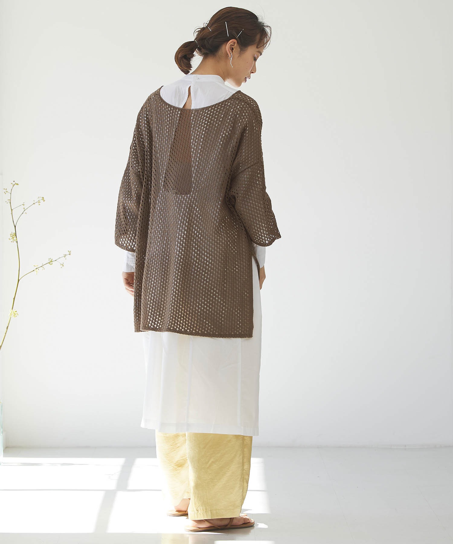 19aw YOKE ベージュ リブ編み オーバーサイズ ニット Reurie'（レウリィ）の「シアーオーバーラメニット / sheer over