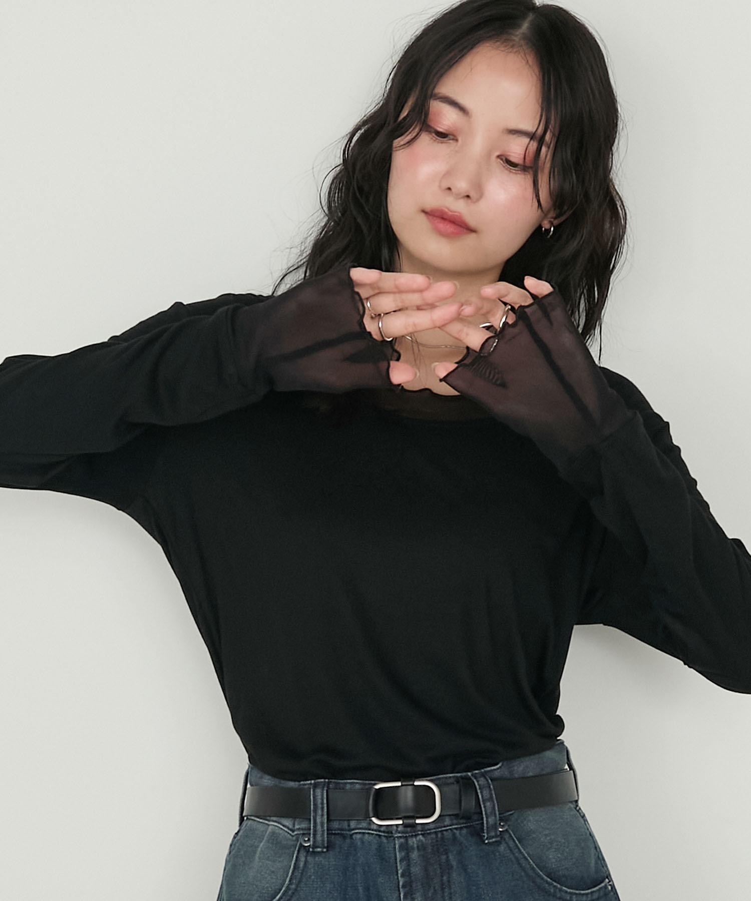 トップス syy forksy.】シアー切り替えメローロングTシャツ forksy.│MONO