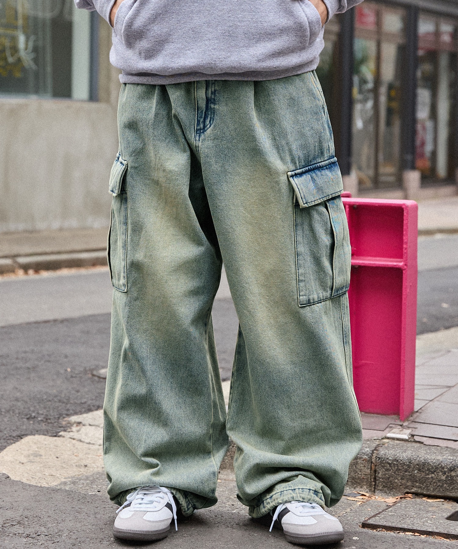 Lig. wide cargo pants ワイドカーゴパンツ グレー - カジュアルパンツ