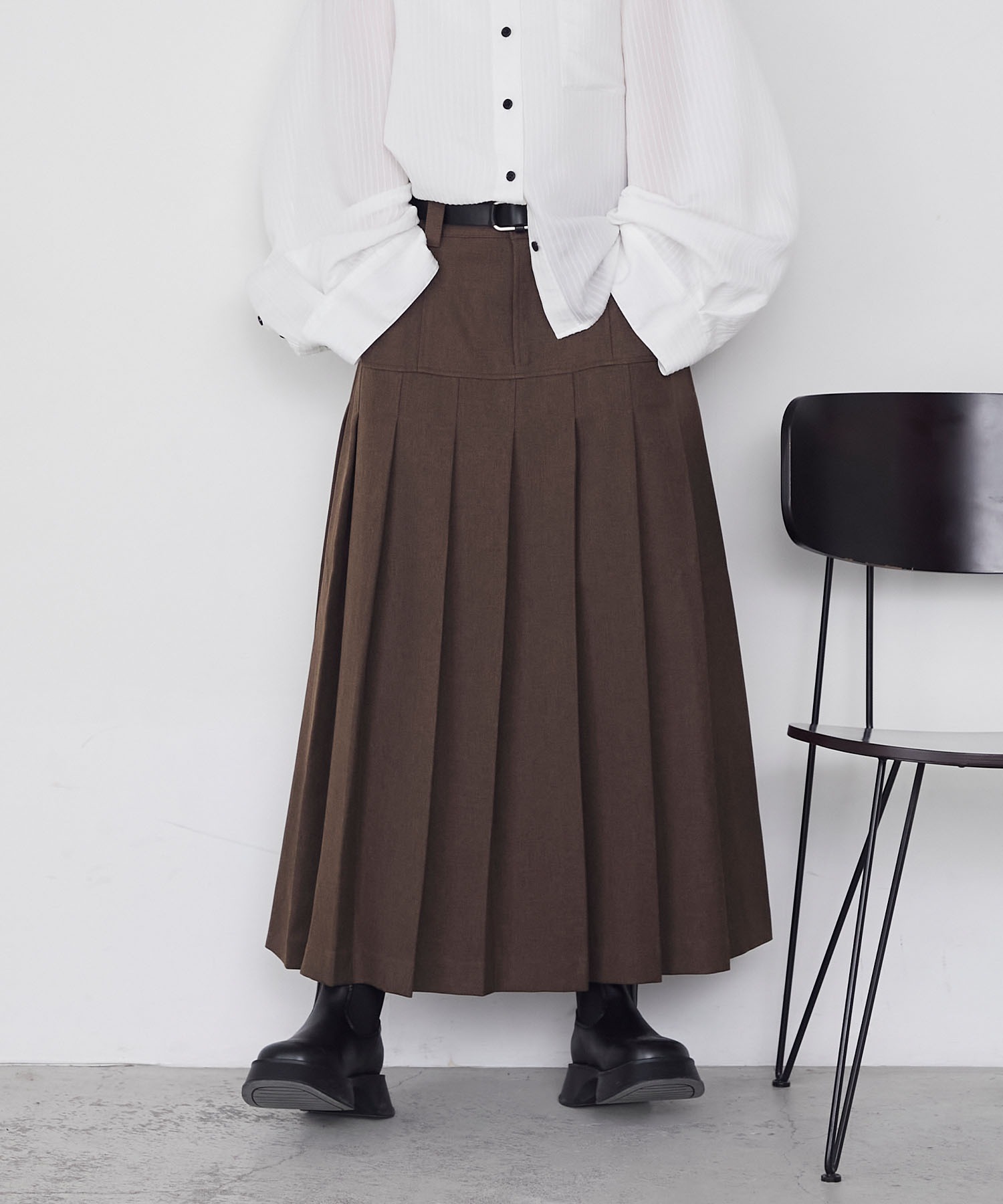 forksy.】ローライズワイドプリーツロングスカート forksy.│MONO-MART