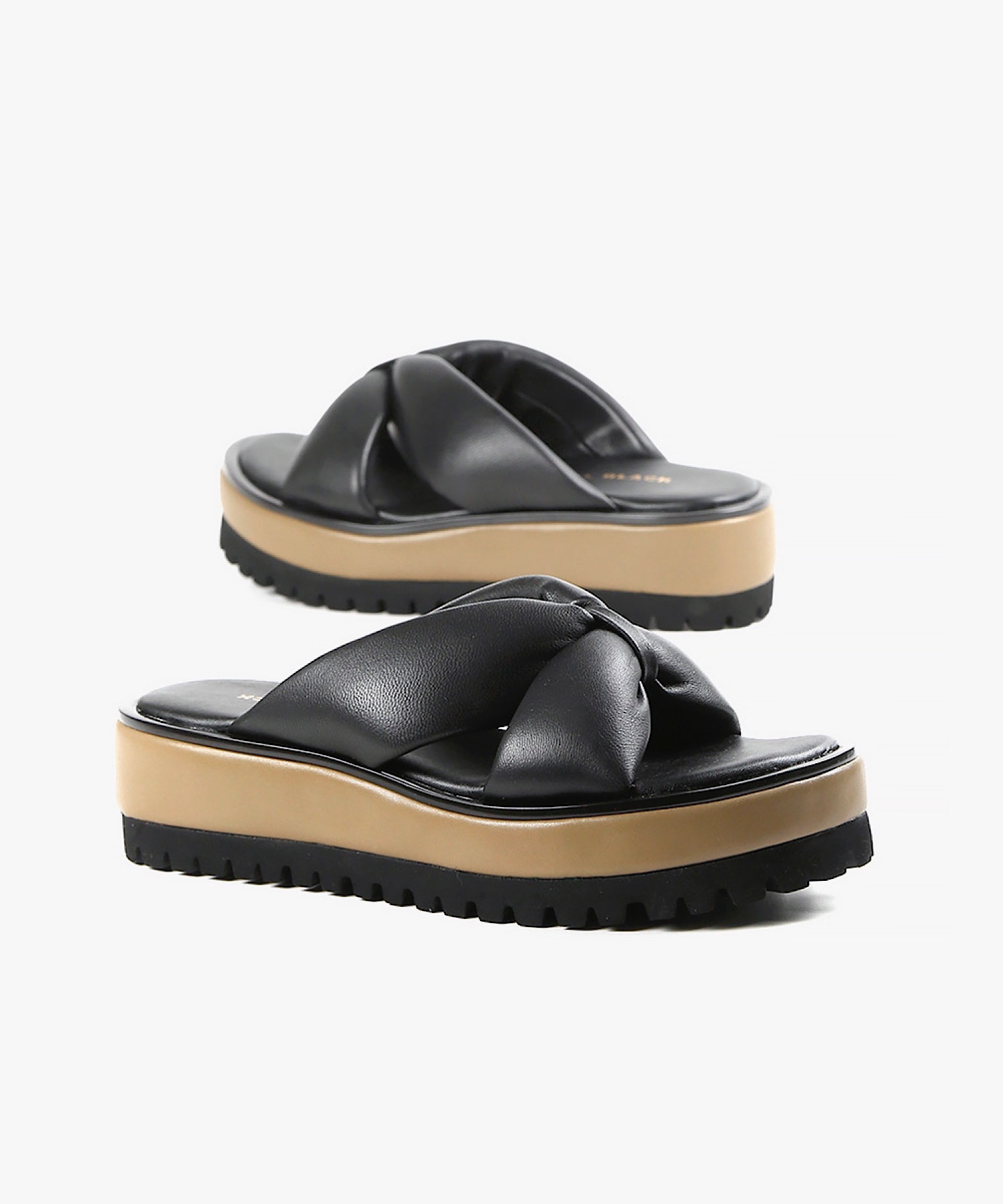 Jeffrey Campbell ブラックレザー サンダル 38 厚底 ツイストサンダル ALL BLACK│Jeffrey Campbell OFFICIAL