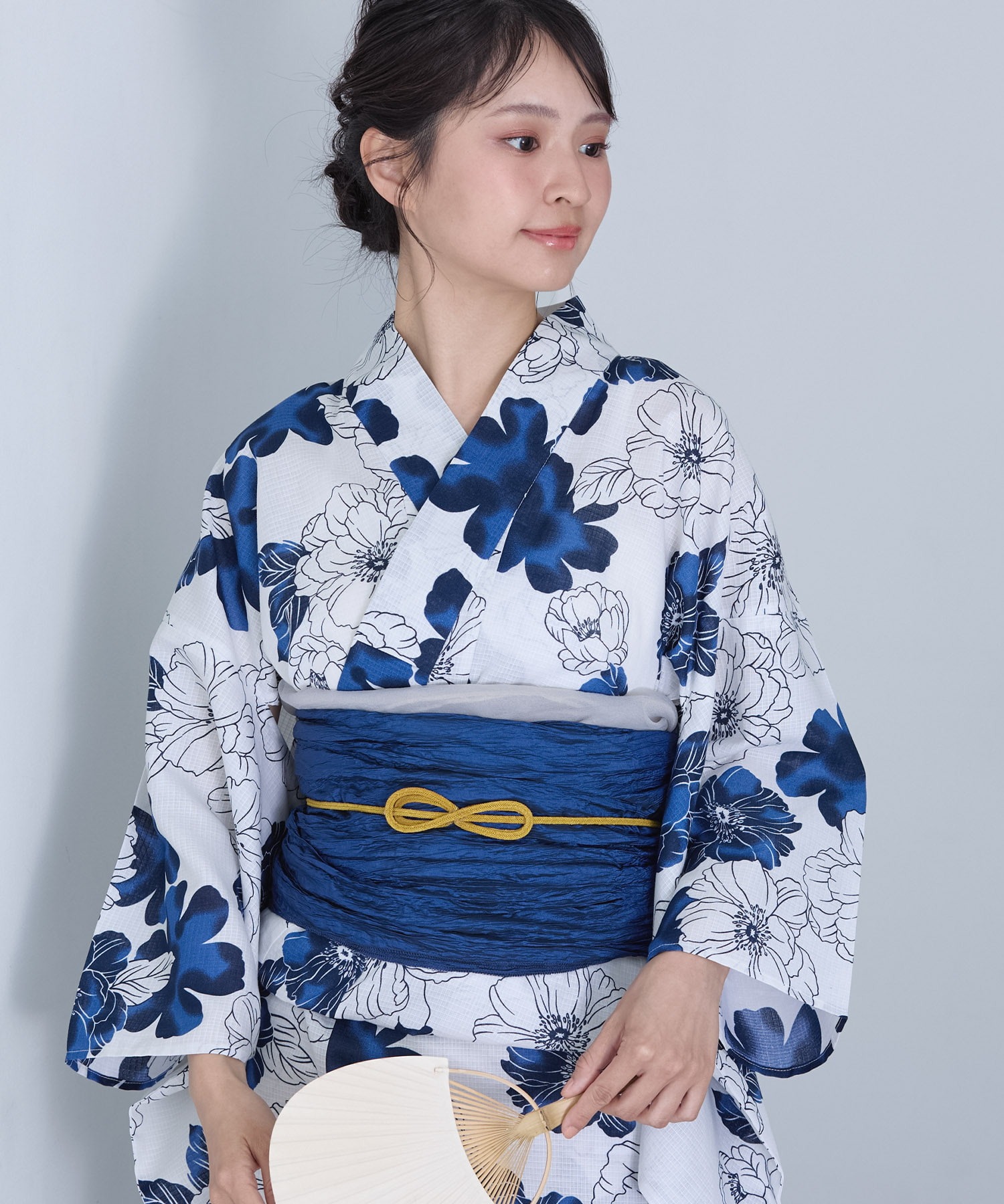【全セット】浴衣 帯 帯留め 下駄 カゴバッグ 選べるアソート花柄 浴衣 5点セット【浴衣＋兵児帯＋飾り帯+帯留め+
