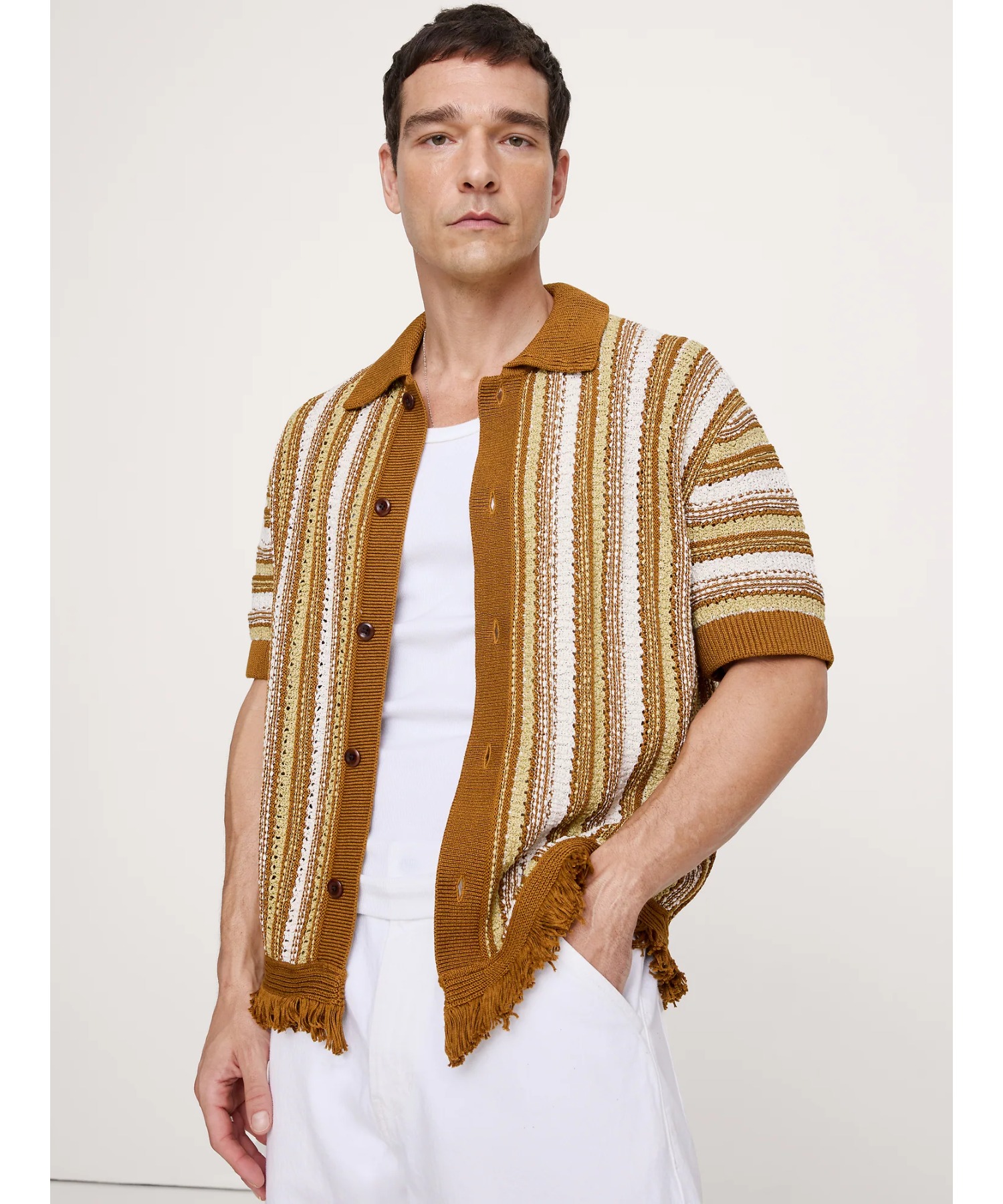 Fringe cotton polo cardigan — поло‑кардиган
