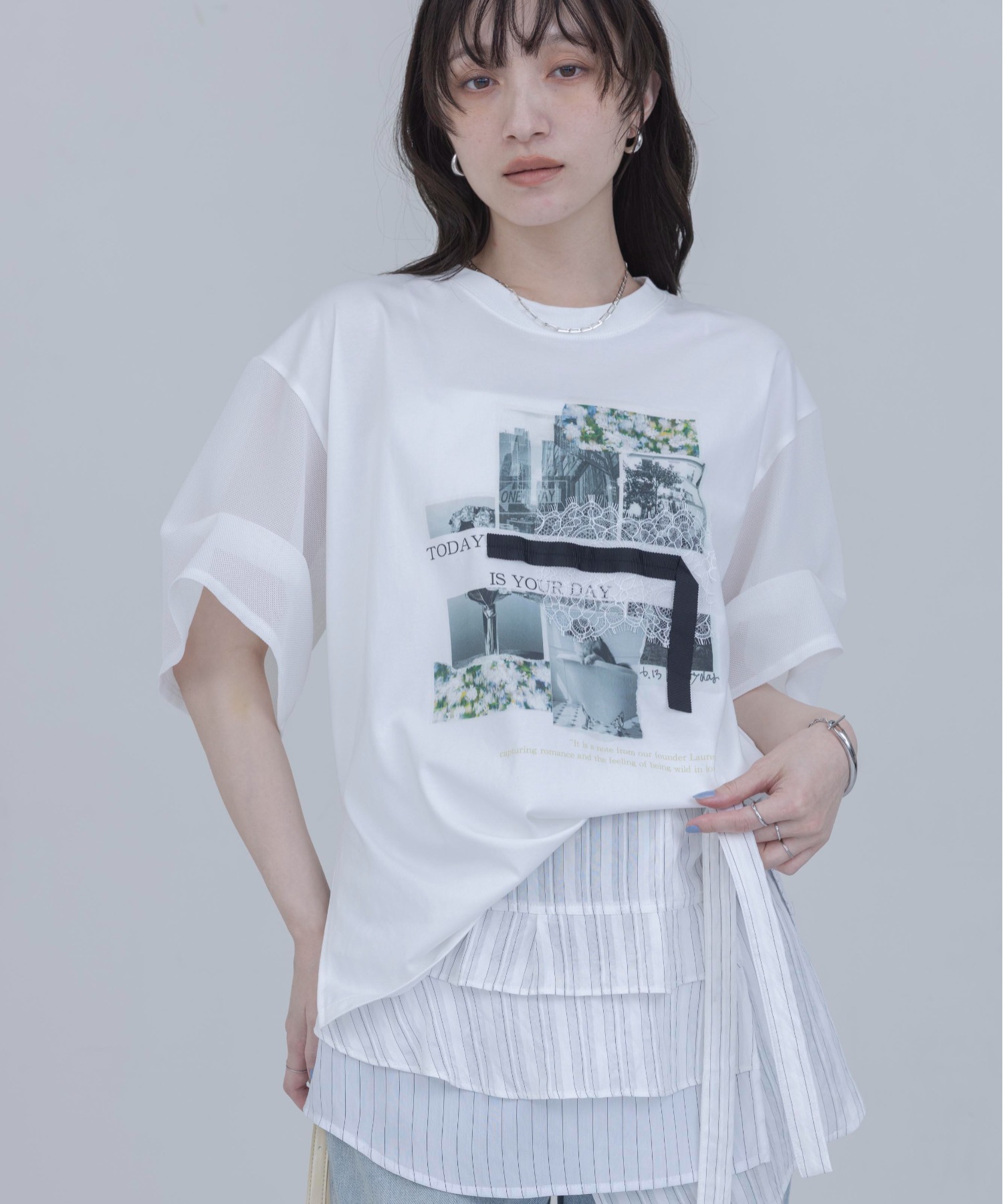 フォトコラージュプリント メッシュスリーブTシャツ Eimee Law│Eimee