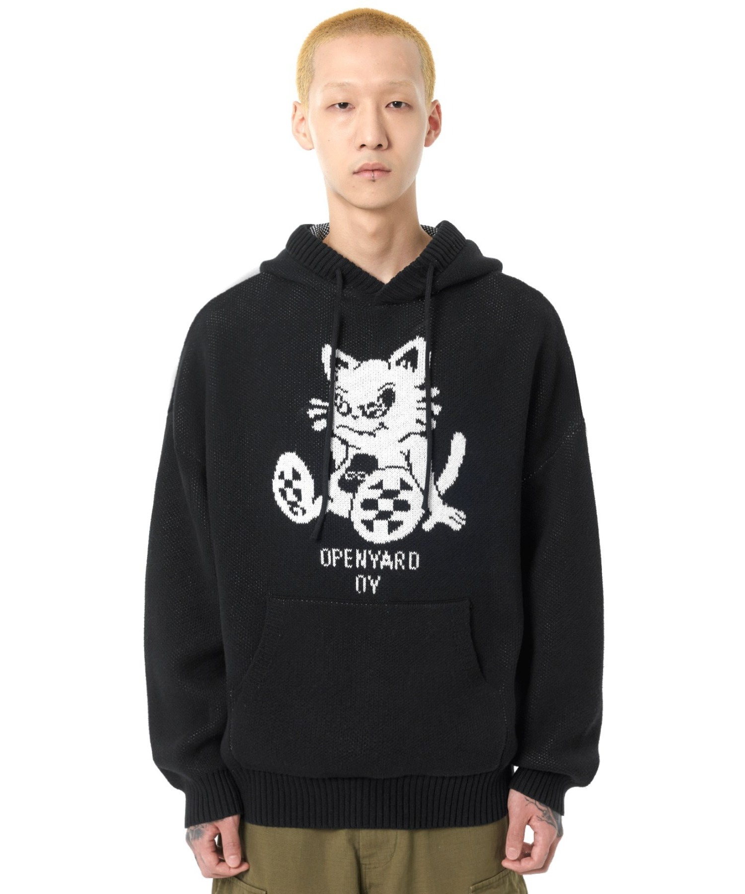 OY/オーワイ』BLACK CAT KNIT HOODIE/ブラックキャット プルオーバー ...