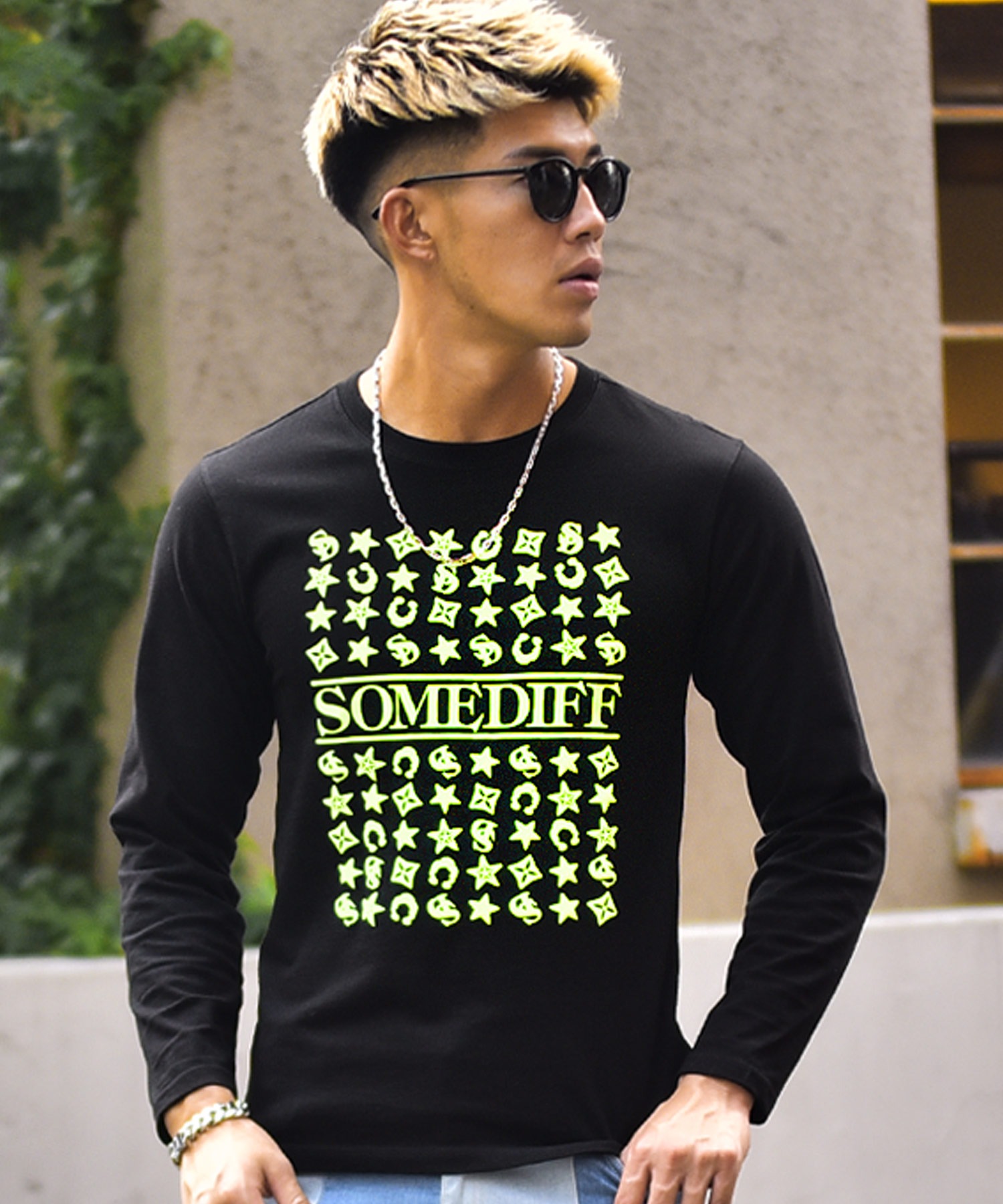 宅送 秋冬新作 Somediffオリジナル 発砲プリント長袖tシャツ ロンt ロンt メンズ ロンティー