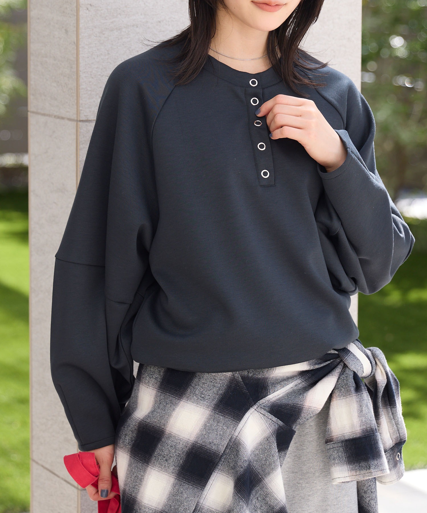 ヘンリーネック コクーンラグランスリーブ オーバーサイズソフト