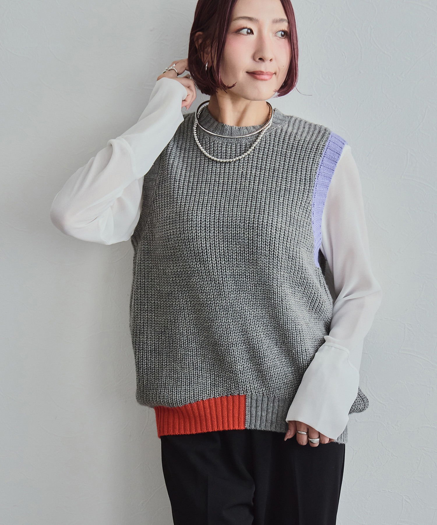 新品 エイミーロウ 布帛MIXメッシュニットブルゾン 新品 エイミーロウ