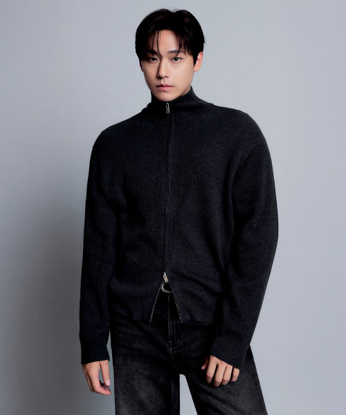 Cotton High Neck Knit Jipup — вязаная водолазка с джипап ап (медиум грей)