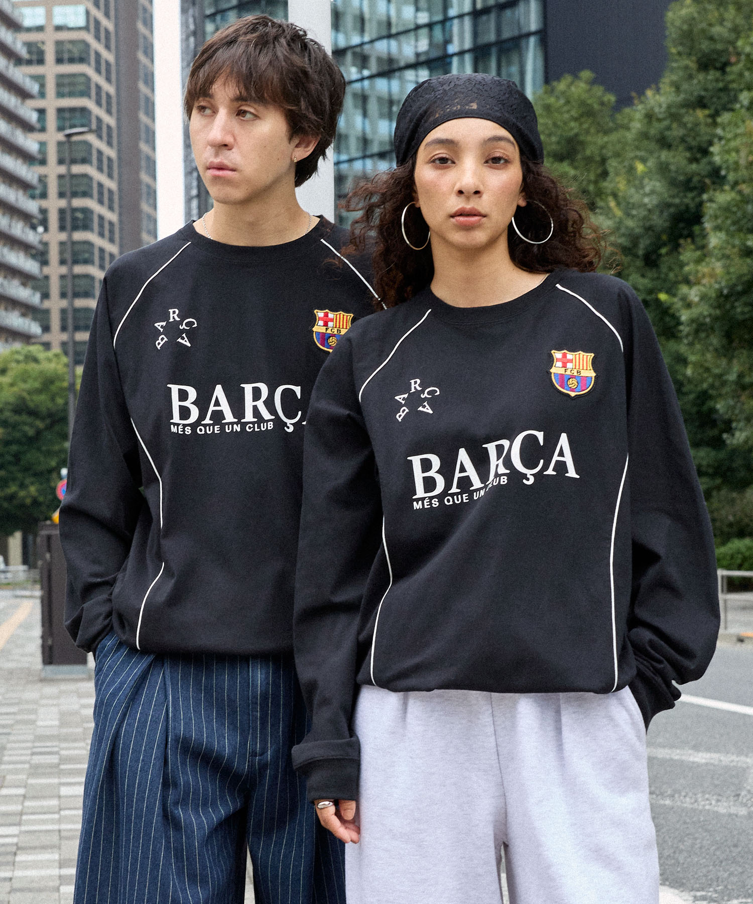『長袖・伸縮性』バルセロナ　(伸縮性があり引っ張れば伸びるタイプです) FC BARCELONA/FCバルセロナ】別注 ドローコード ラグランスリーブ