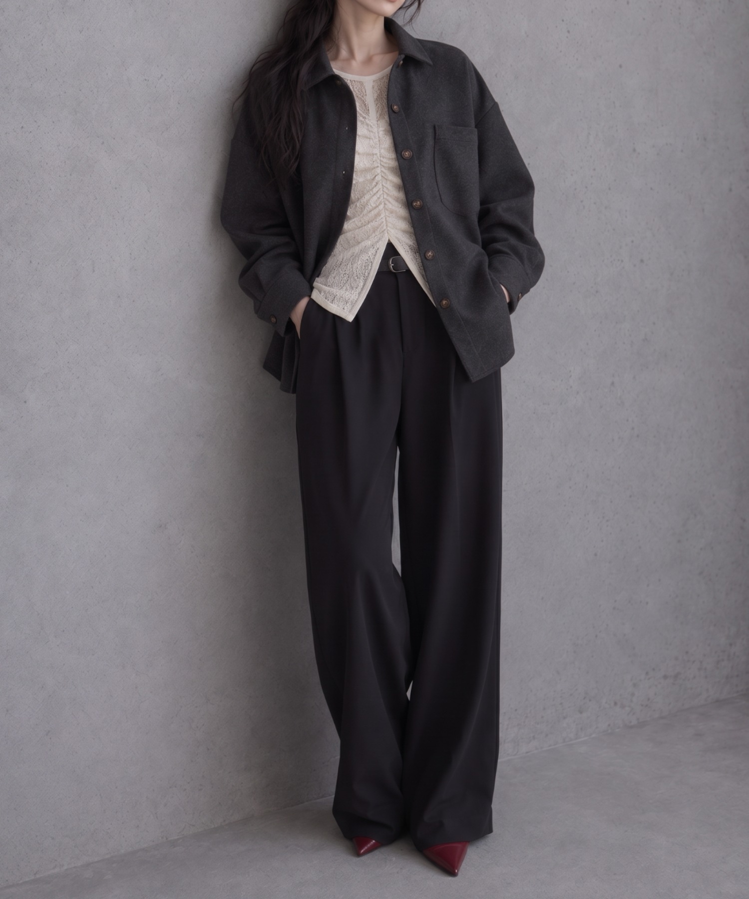 モデル身長：158cm
着用サイズ：FREE