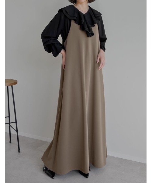 低身長 高身長サイズ有 イージーケア ポンチフレアキャミワンピース