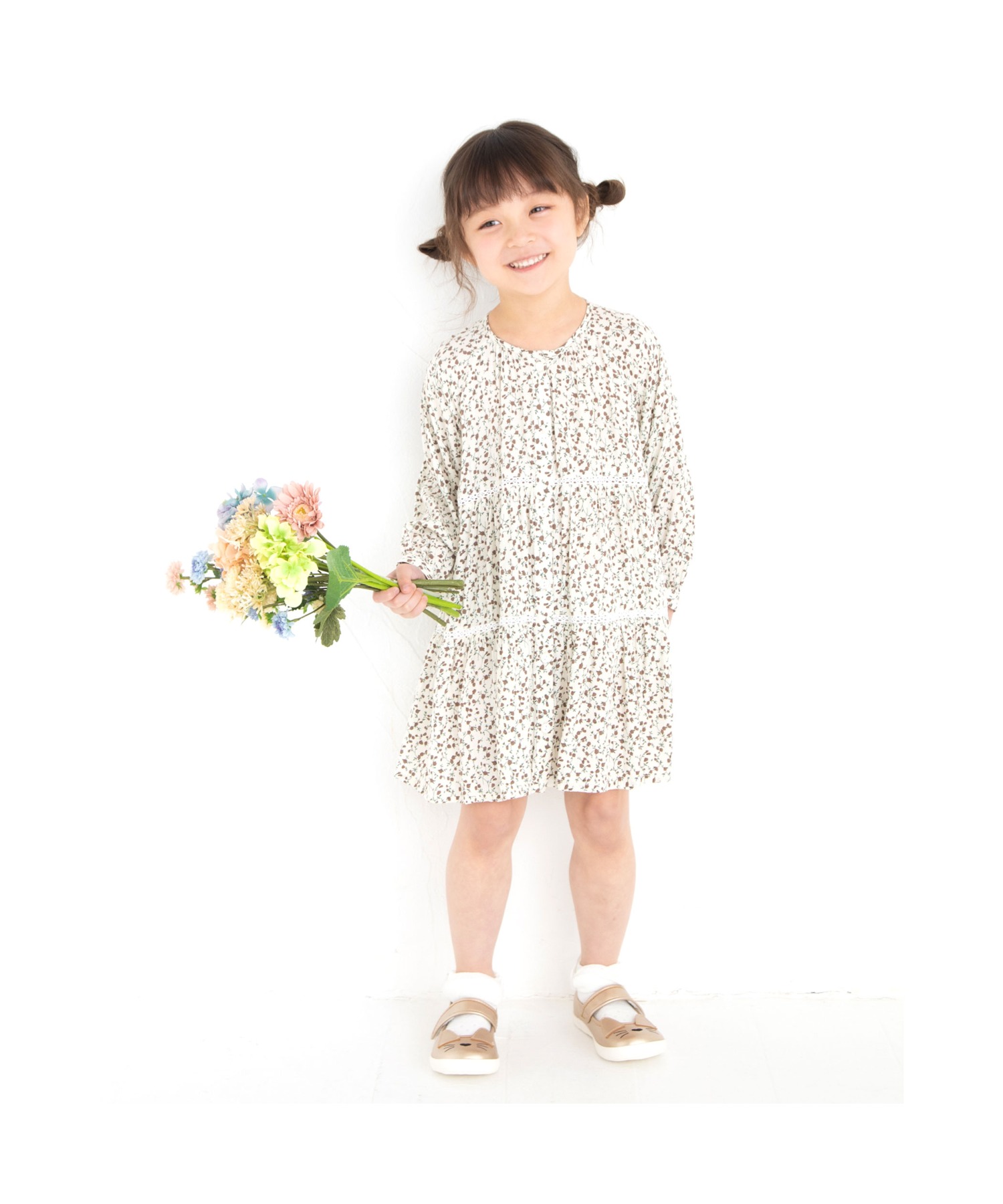 Slap Slip デニム フラワー 花柄 ストライプ レース ティアード ガウン ワンピース