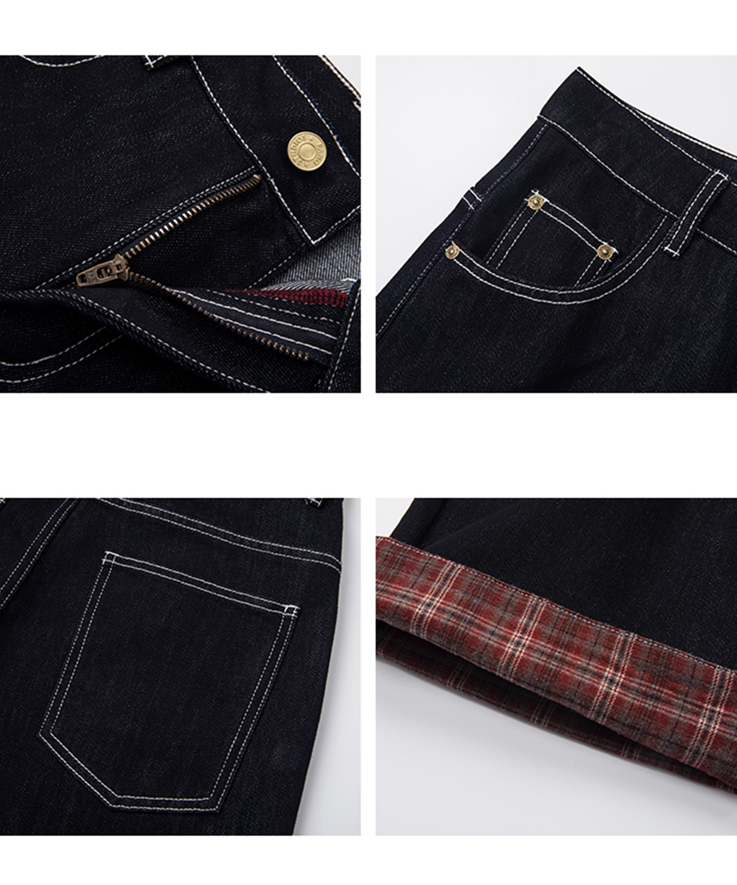 チェック柄ロールアップ ストレートワイドデニムパンツ FC25K025【Fano