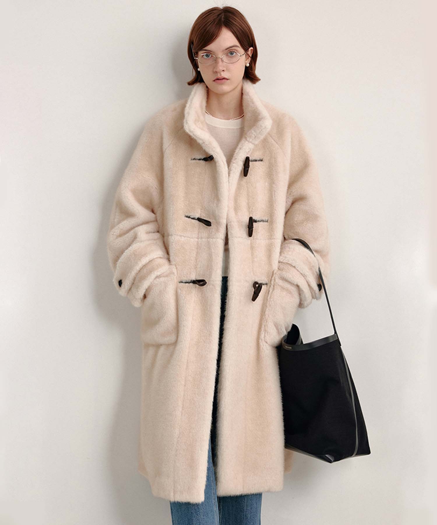 スタンドカラー フェイクファーロングコート FC25W048【Fano