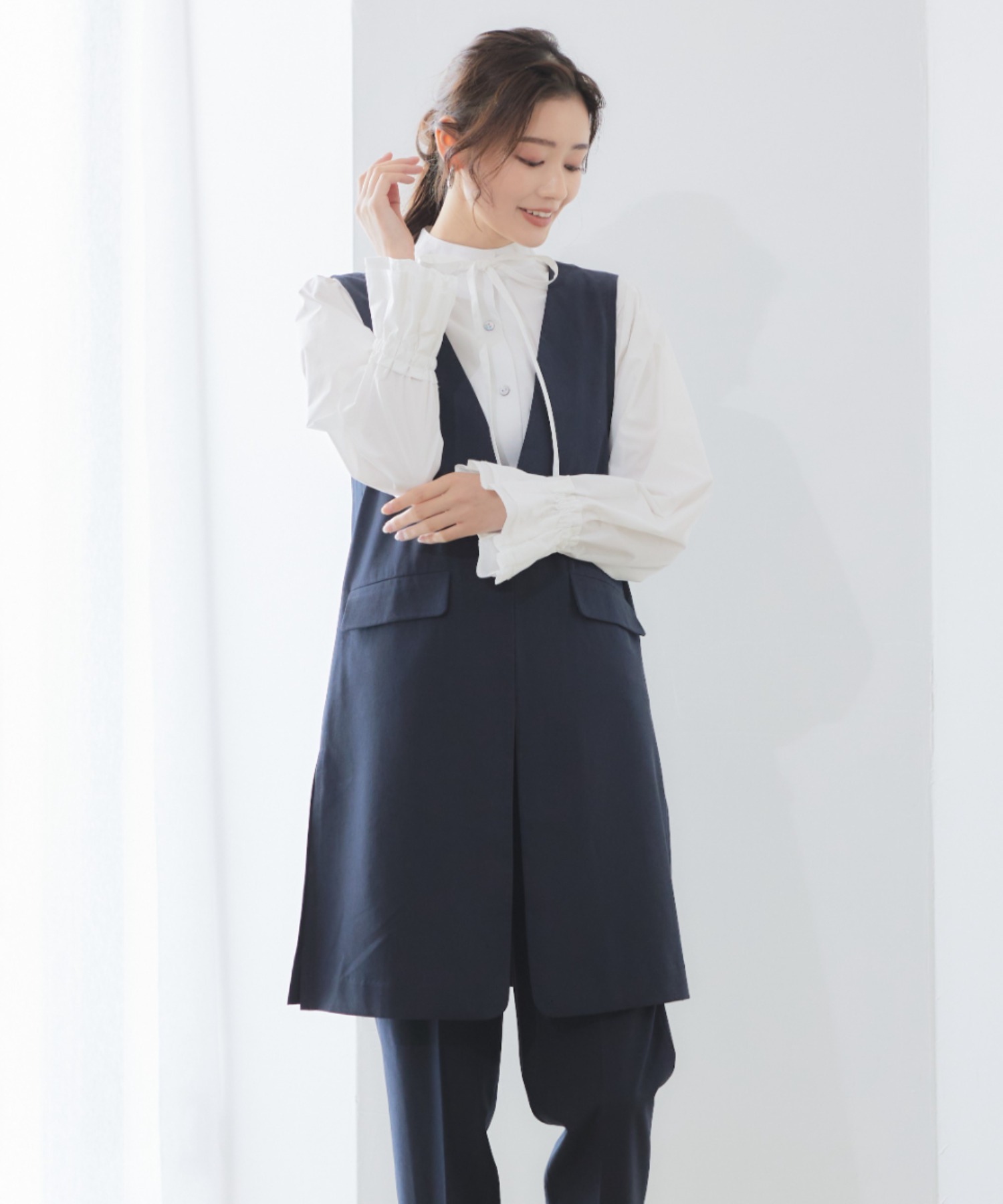model:166cm　着用サイズ：M　カラー：ネイビー