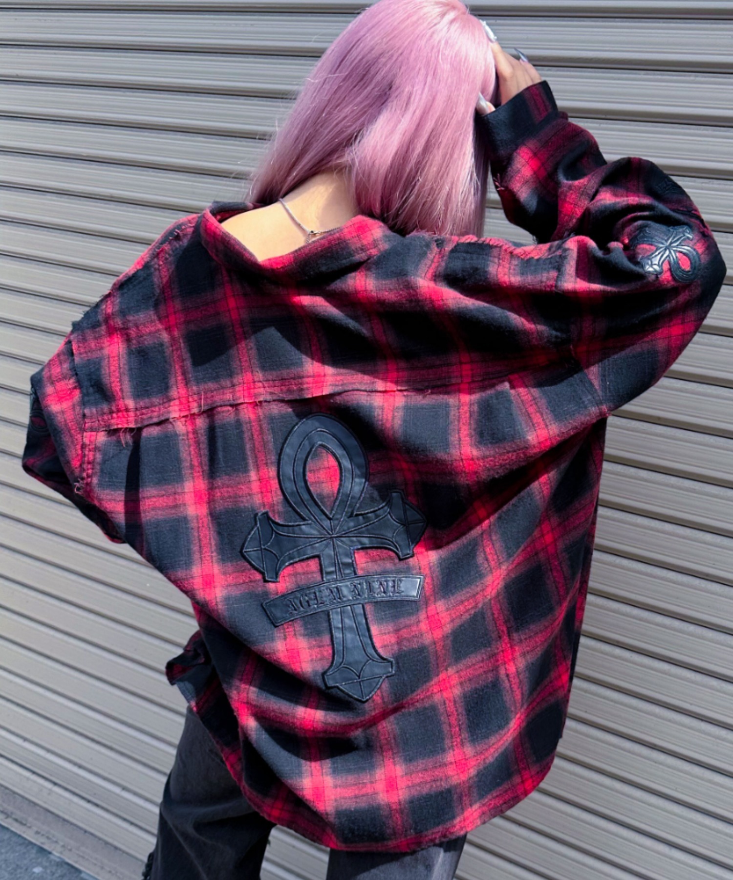 ねむページ A'GEM/9 × .kom 『A'GEM/9/エージェムナイン』PUパッチチェックシャツ