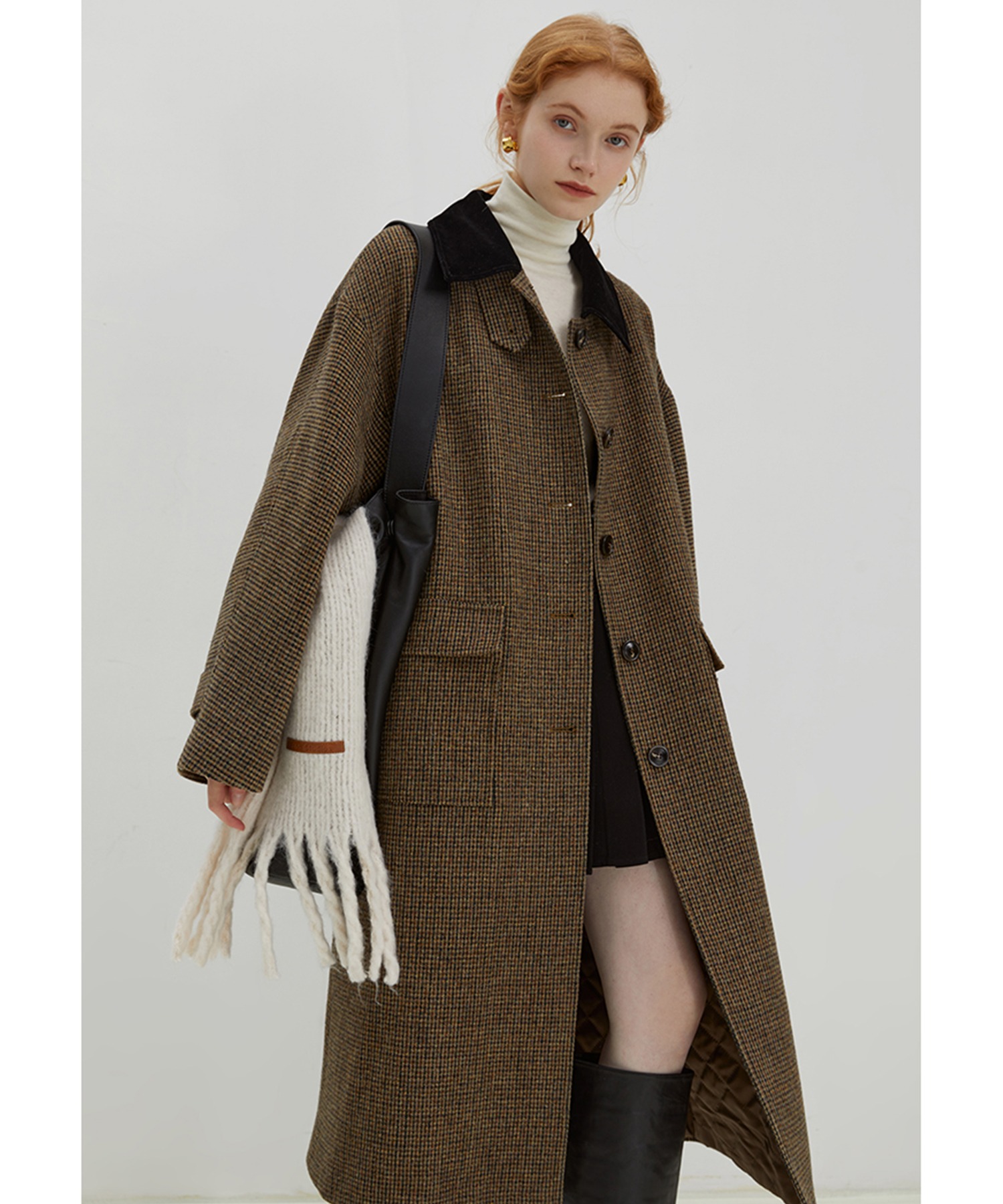 Fano Studios ベルベットカラー チェック柄 スタンドカラーコート ベルベットカラー チェック柄 スタンドカラーコート FD22W140【Fano