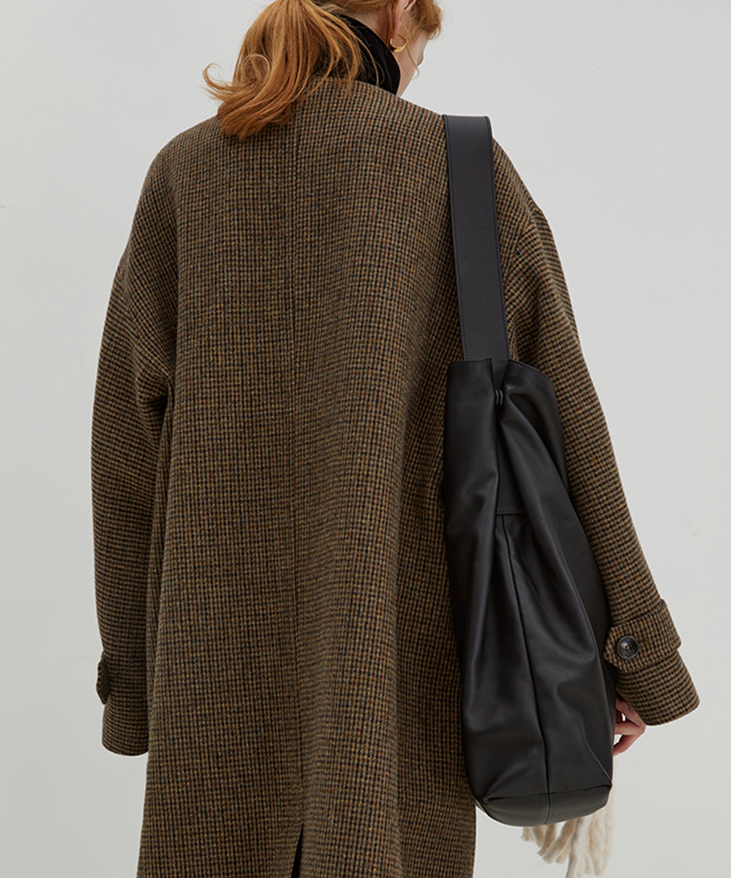 ベルベットカラー チェック柄 スタンドカラーコート FD22W140【Fano