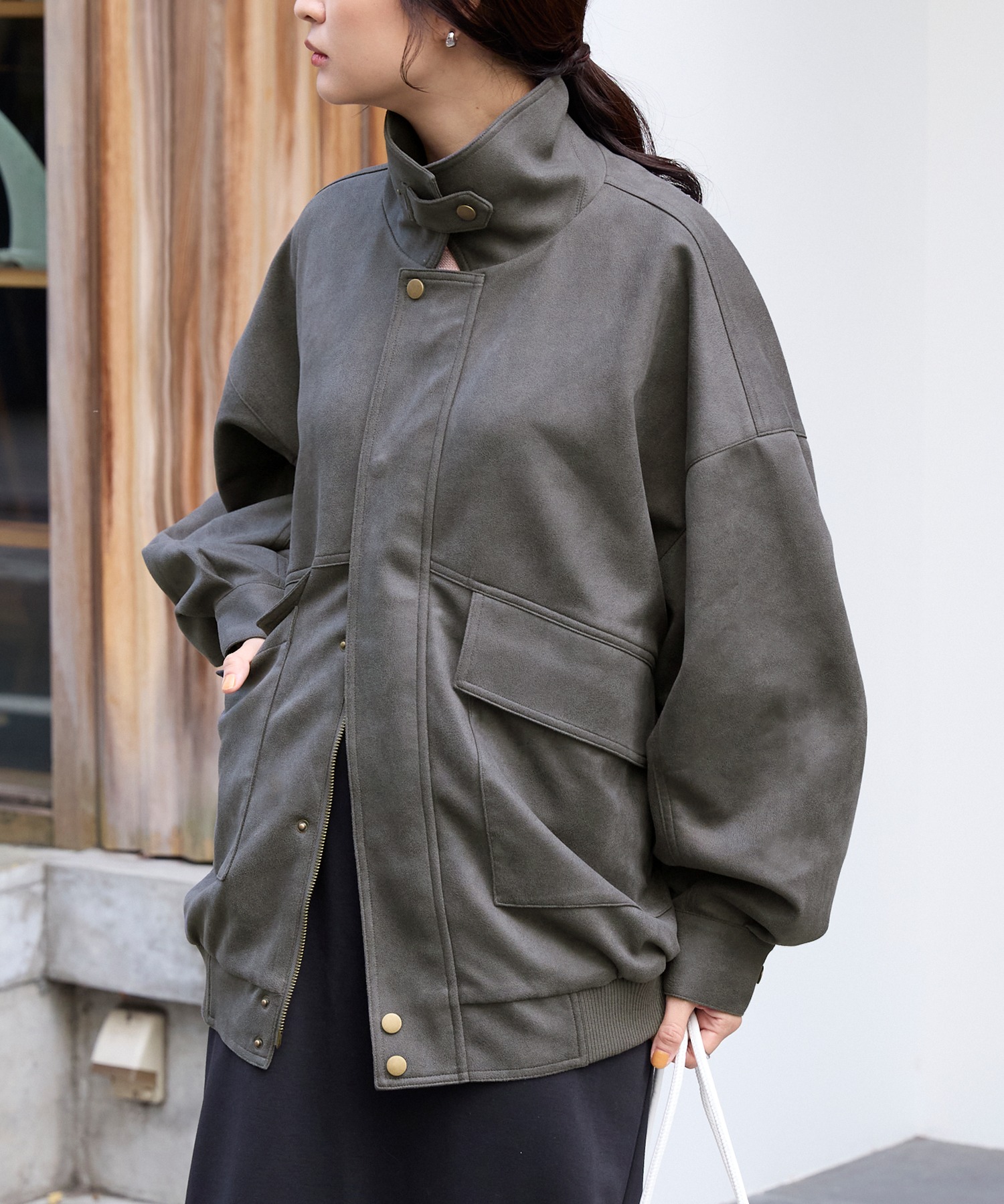 スムースタッチバルーンスリーブ フラップポケットオーバーサイズ