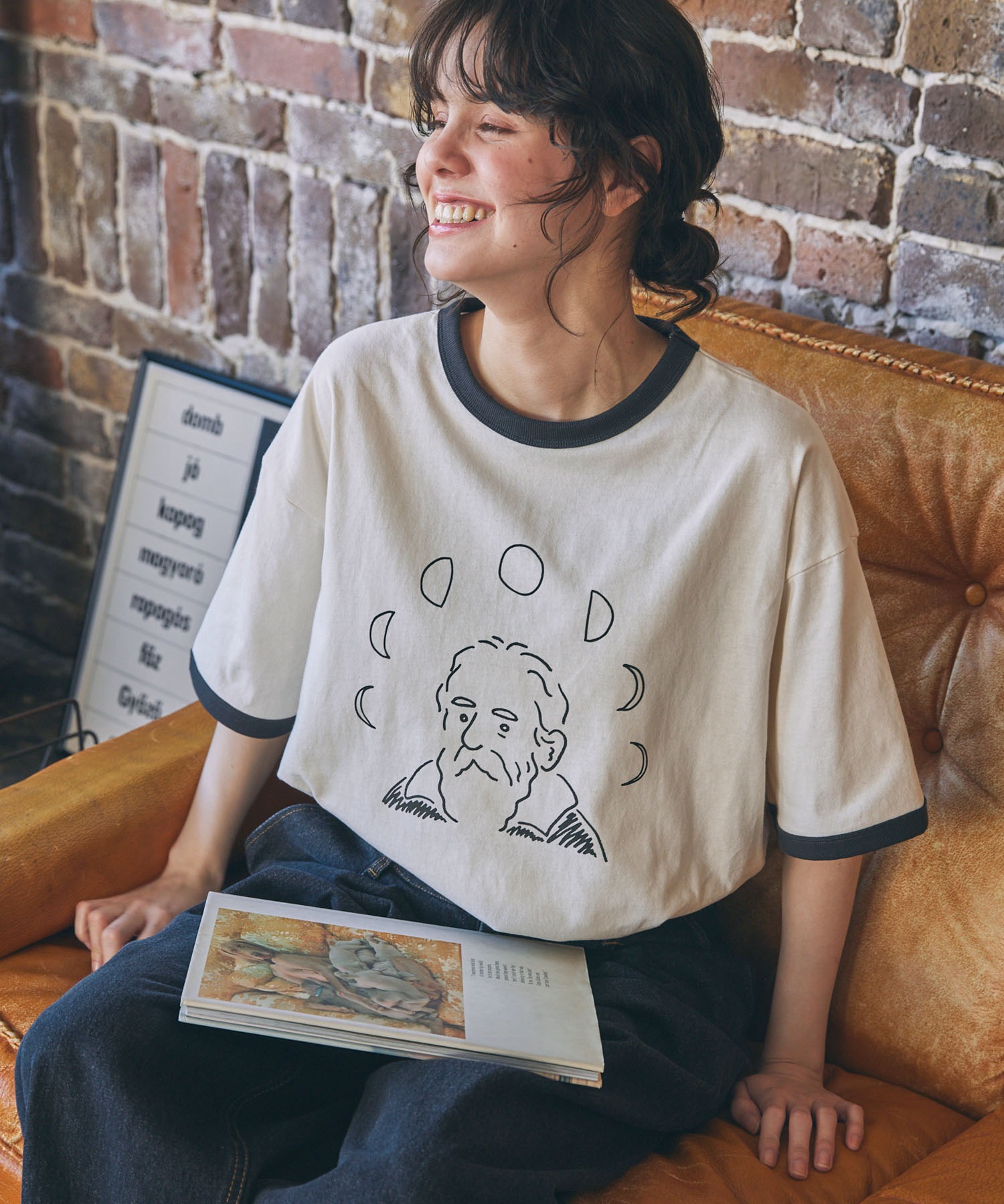手書き風 偉人イラスト 半袖 リンガーTシャツ MONO-MART LADY