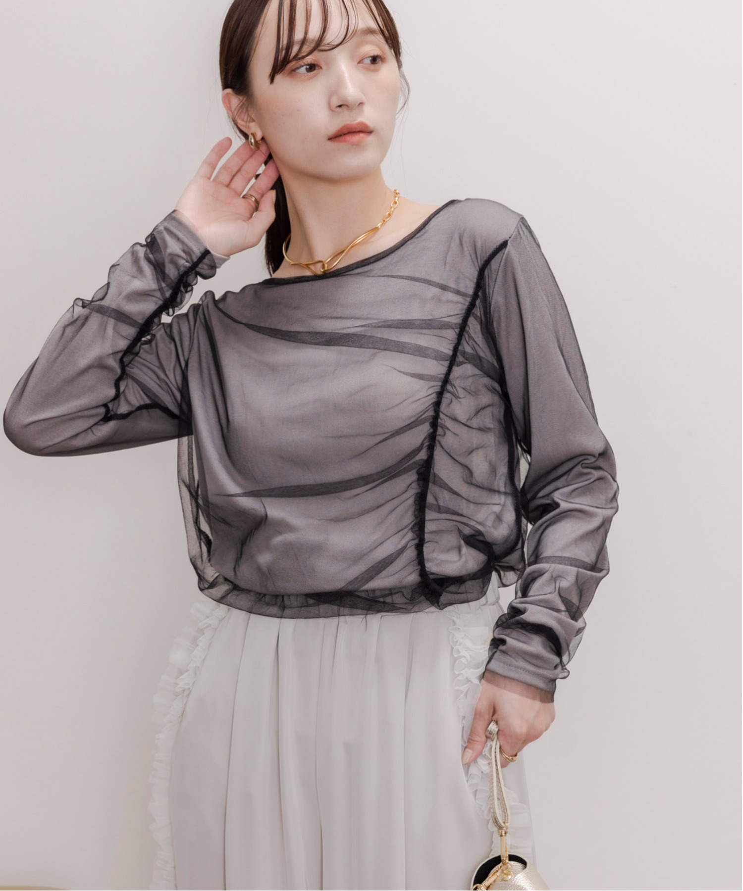 チュールカーブギャザーレイヤードトップス Eimee Law│Eimee